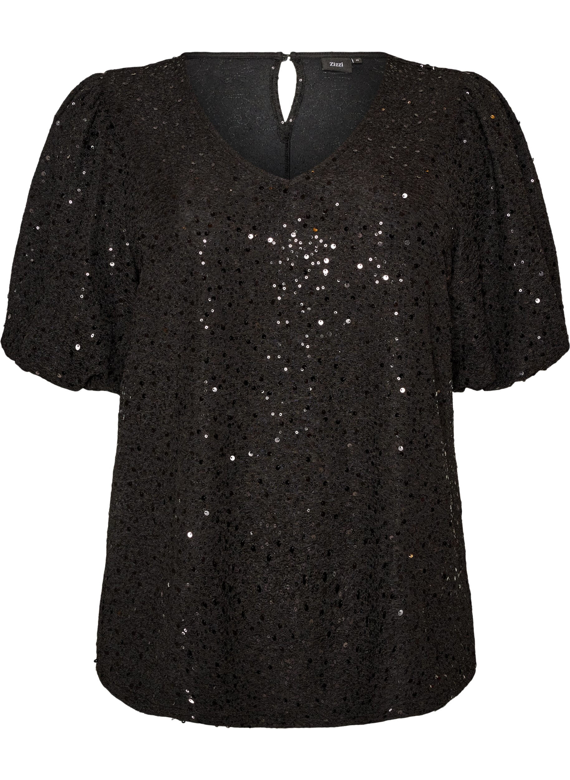 ZizziBlouse &agrave; sequins avec manches ballon, Noir, Packshot image number 0