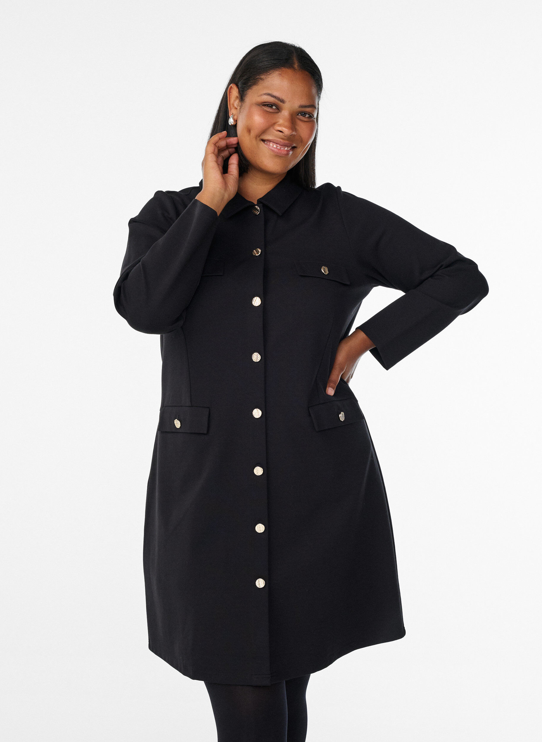 Zizzi Hemdblusenkleid mit Zierkn&ouml;pfen, Schwarz, Model image number 0