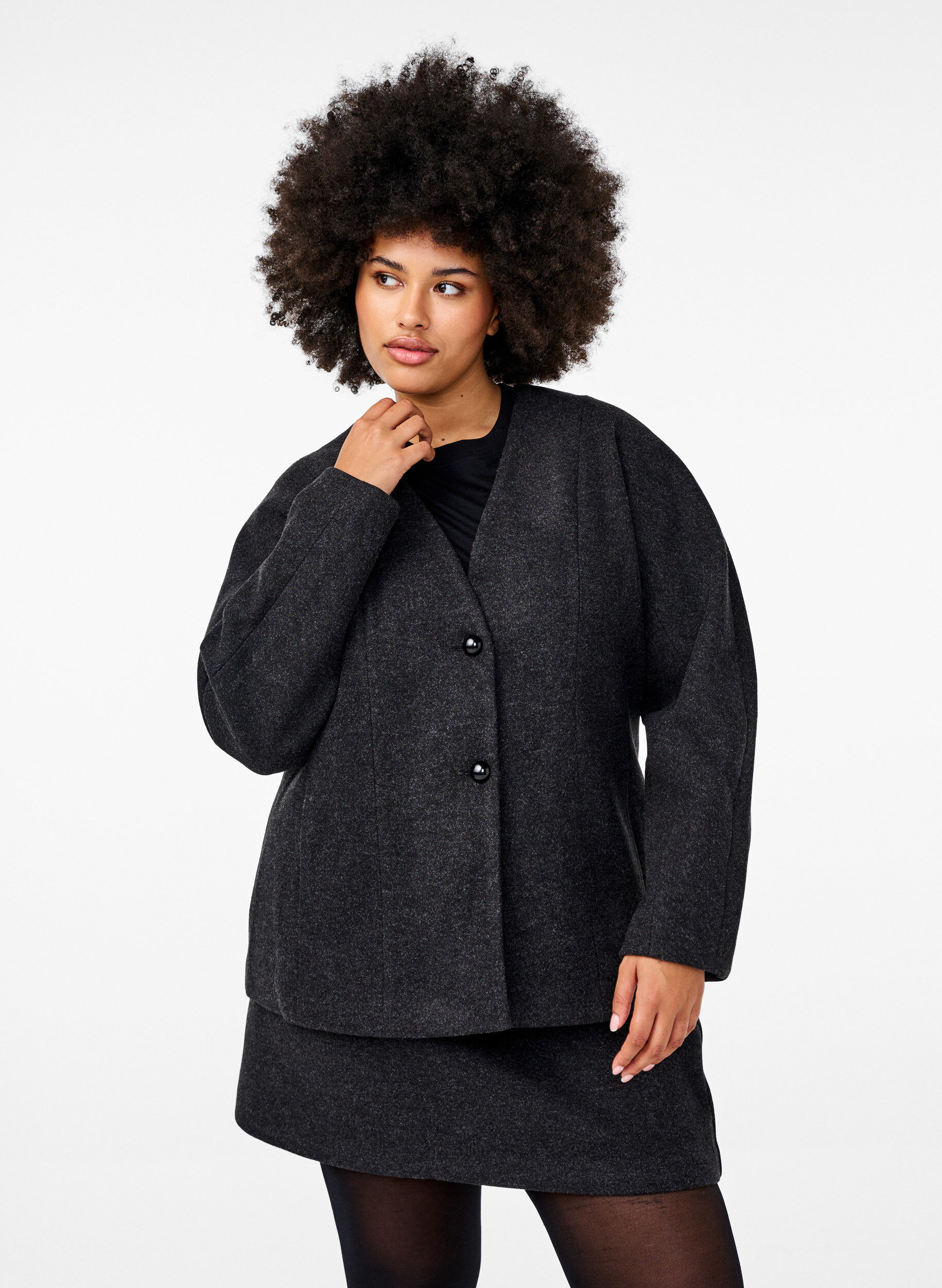 Zizzi Blazer ajust&eacute;, Dark Grey Melange, Model image number 0