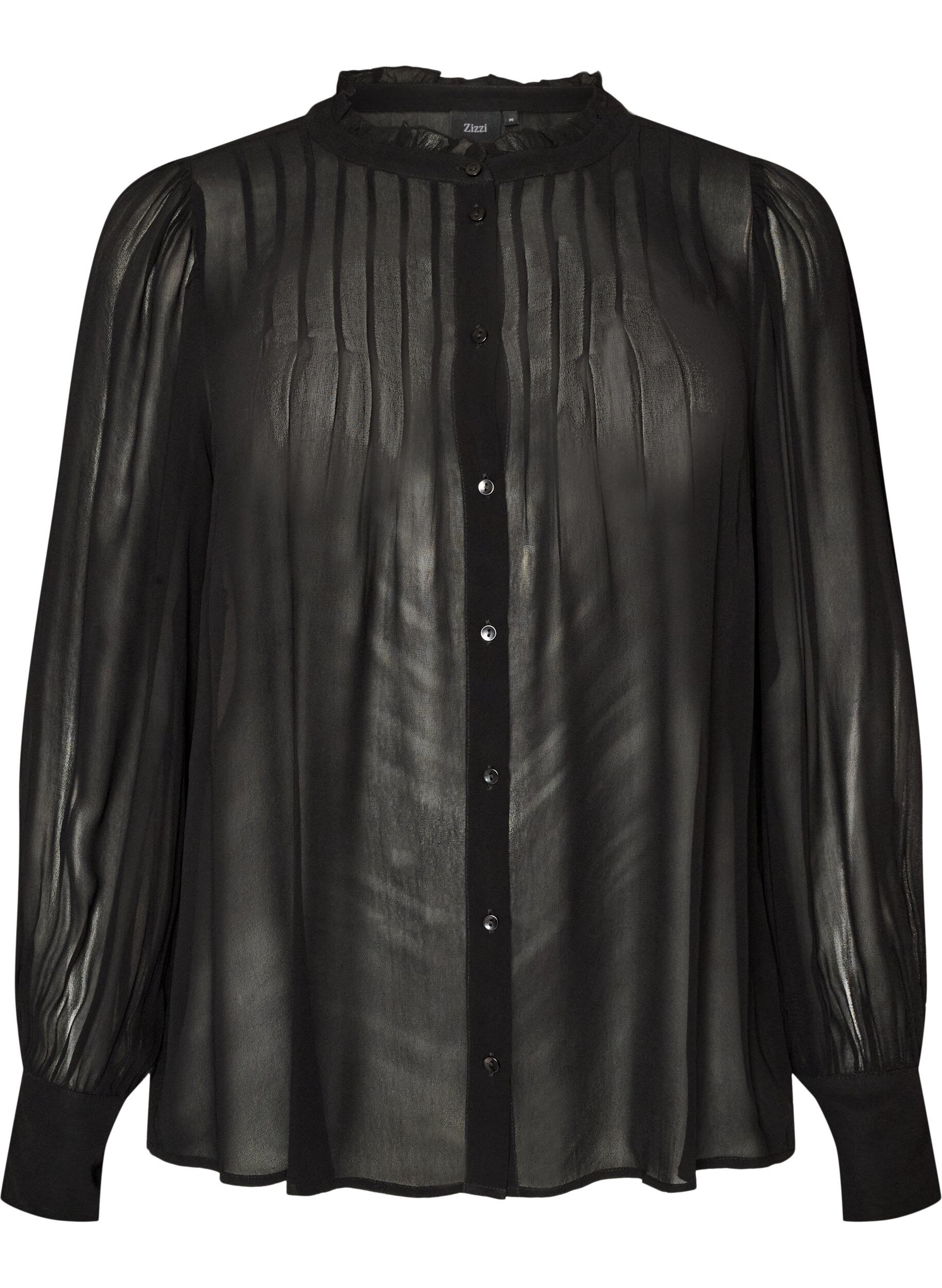 Blouse en viscose &agrave; col &agrave; volants