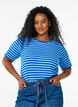 Gestreiftes T-Shirt mit gerippter Struktur, Blau, Model image number 0