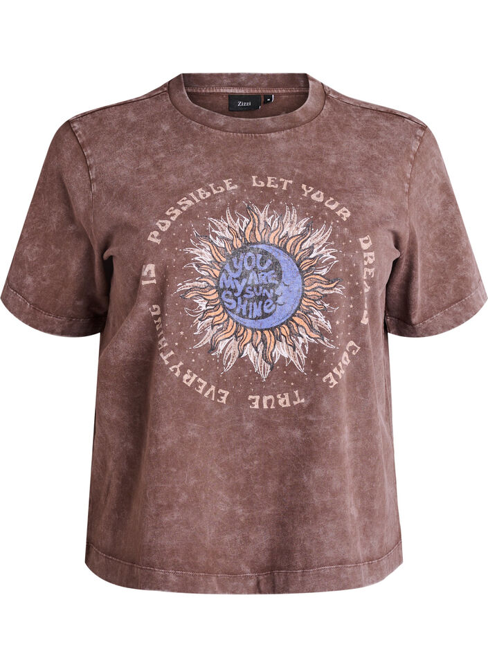 T-shirt en coton avec imprim&eacute; devant, Marron, Packshot image number 0