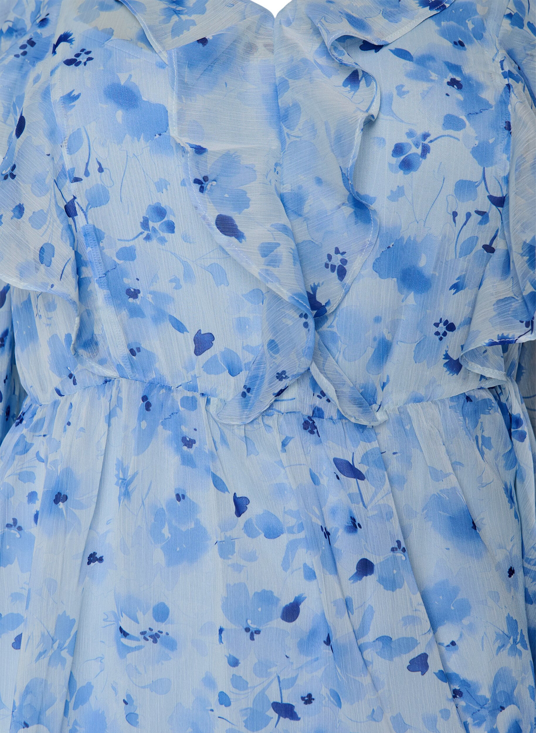 ZizziRobe en chiffon fleuri avec volants et manches longues, Bleu, Packshot image number 2