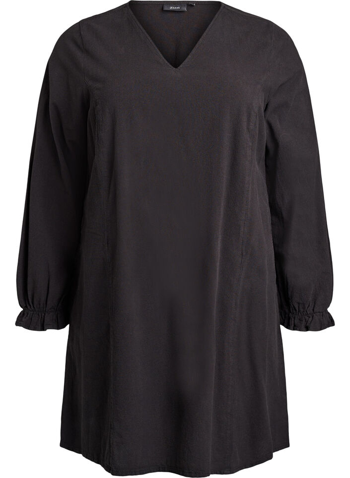 Robe courte en coton avec col en V, Noir, Packshot image number 0
