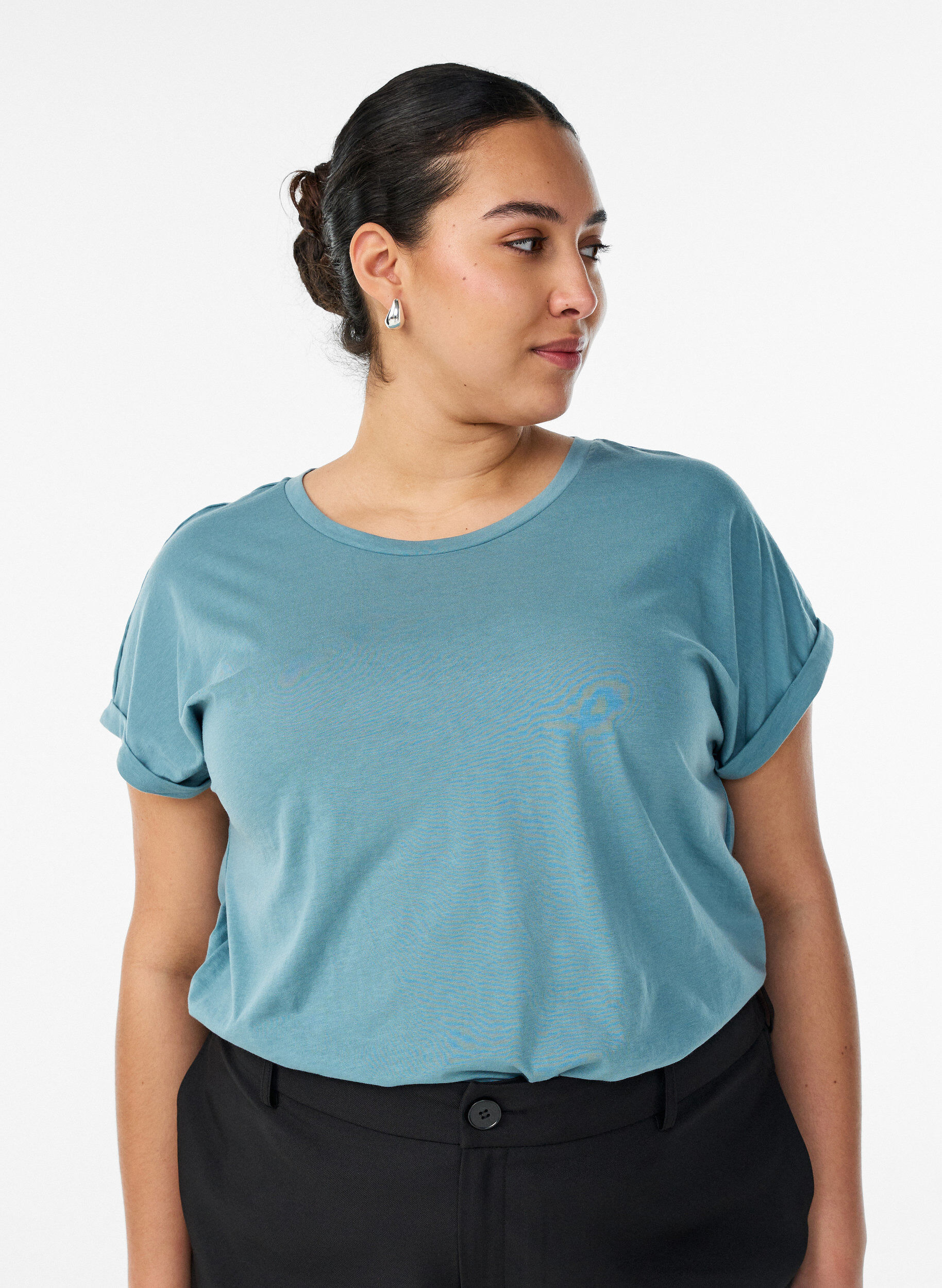 ZizziKurz&auml;rmeliges T-Shirt aus einer Baumwollmischung, Blau, Model image number 0
