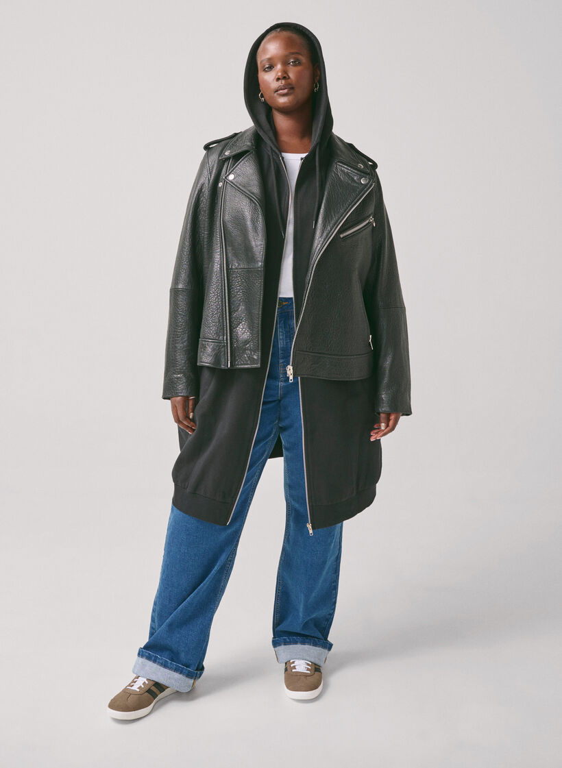 Lange Sweatjacke aus Baumwolle mit Kapuze, Schwarz, Image image number 0