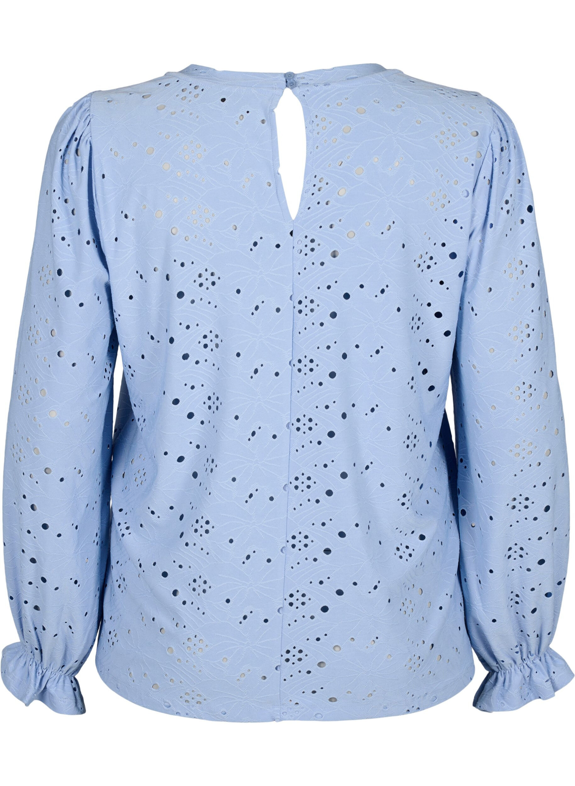 Zizzi  Lang&auml;rmlige Bluse mit Lochmuster, Serenity, Packshot image number 1