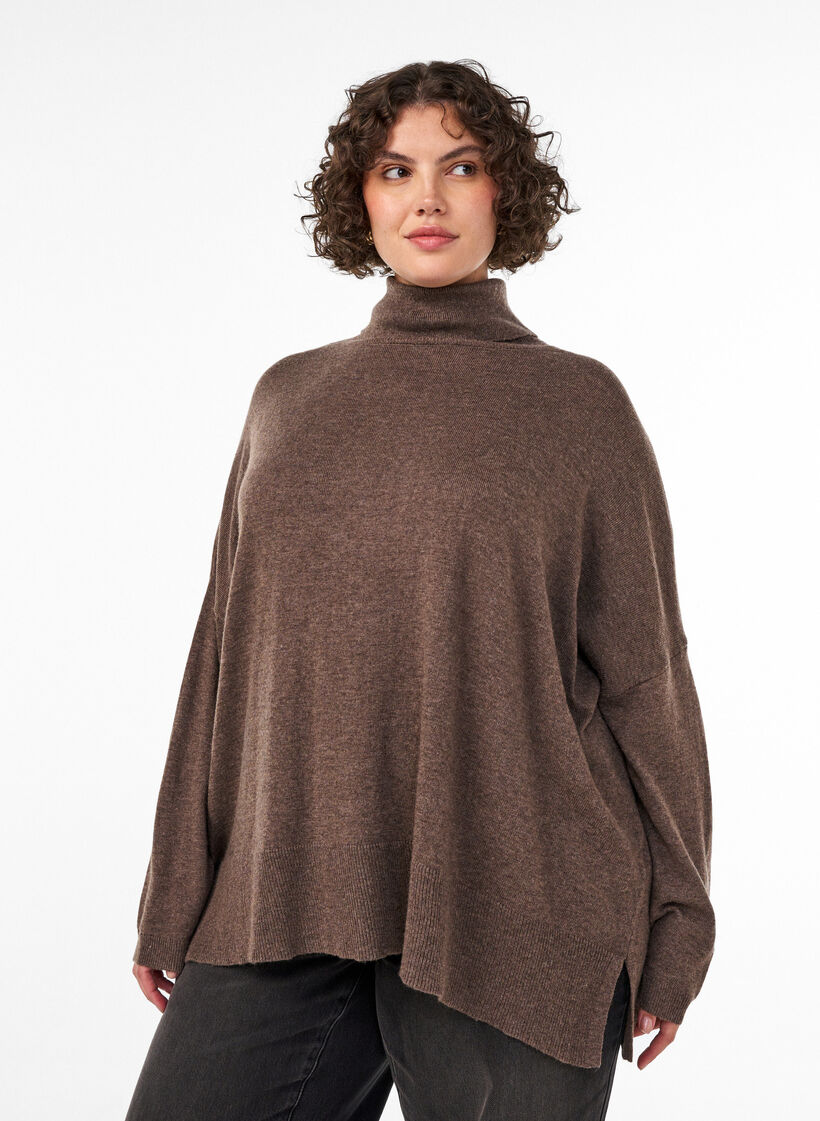 Rollkragenpullover mit lockerer Passform, Braun, Model image number 0