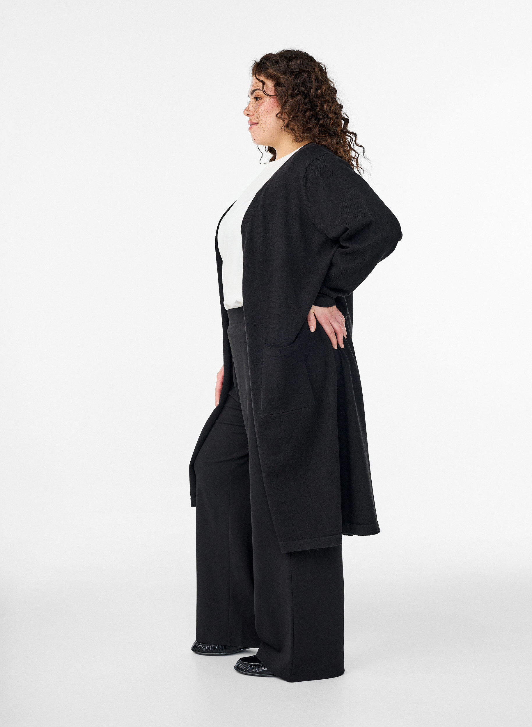 ZizziCardigan long ouvert avec poches, Noir, Model image number 2