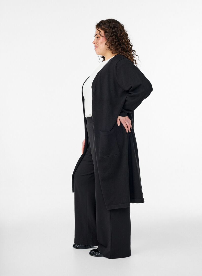 Cardigan long ouvert avec poches, Noir, Model image number 2