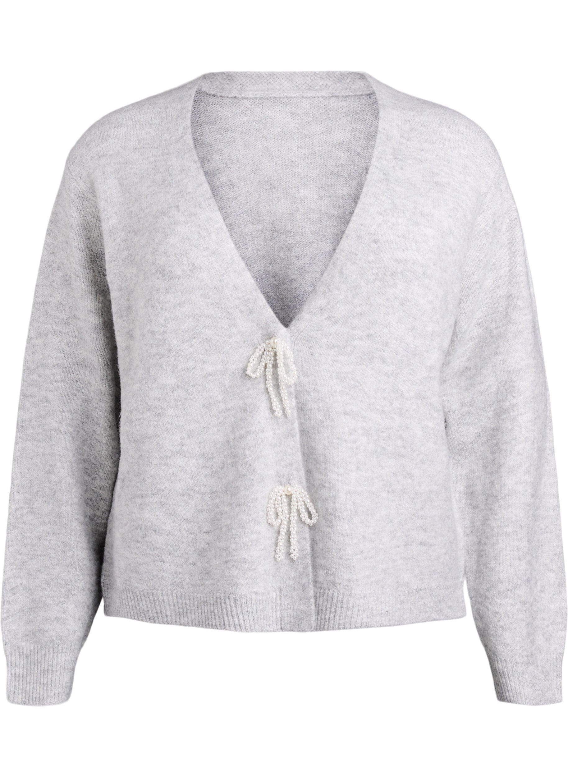 Zizzi Cardigan en maille avec boutons nacr&eacute;s, Gris, Packshot image number 0