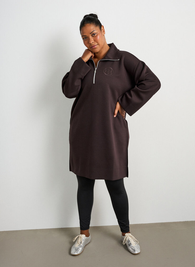 Robe-sweat sportive avec col montant et fermeture zipp&eacute;e, Marron, Model image number 1