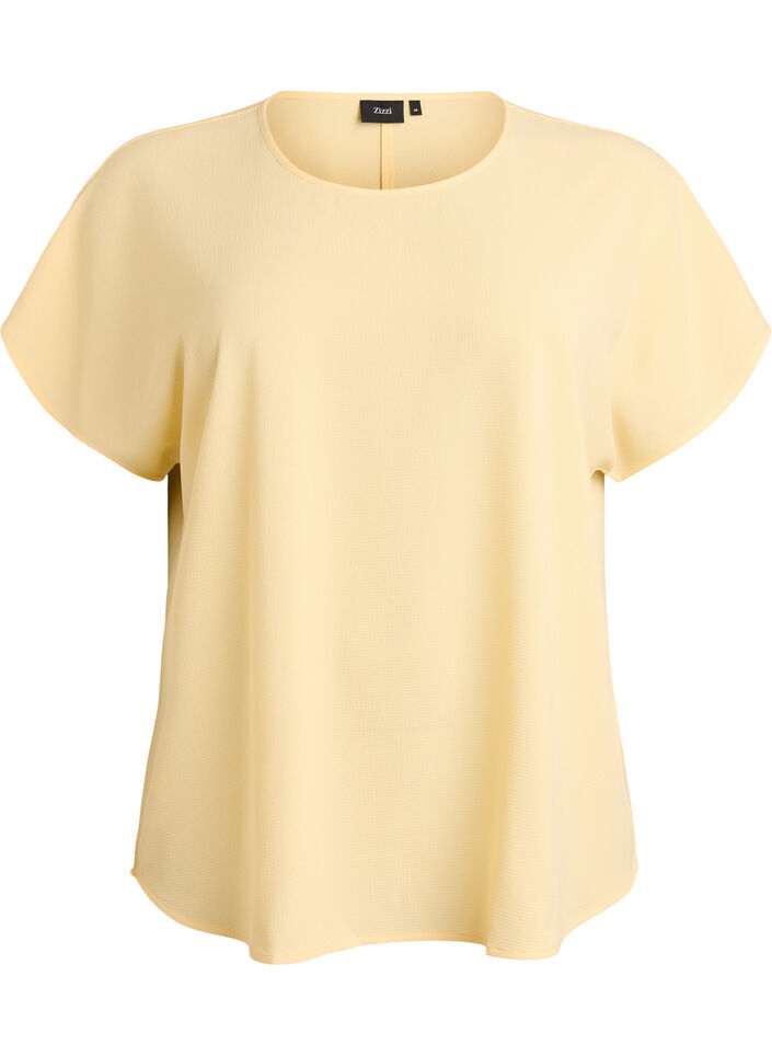 Blouse &agrave; manches courtes et encolure ronde, Jaune clair, Packshot image number 0