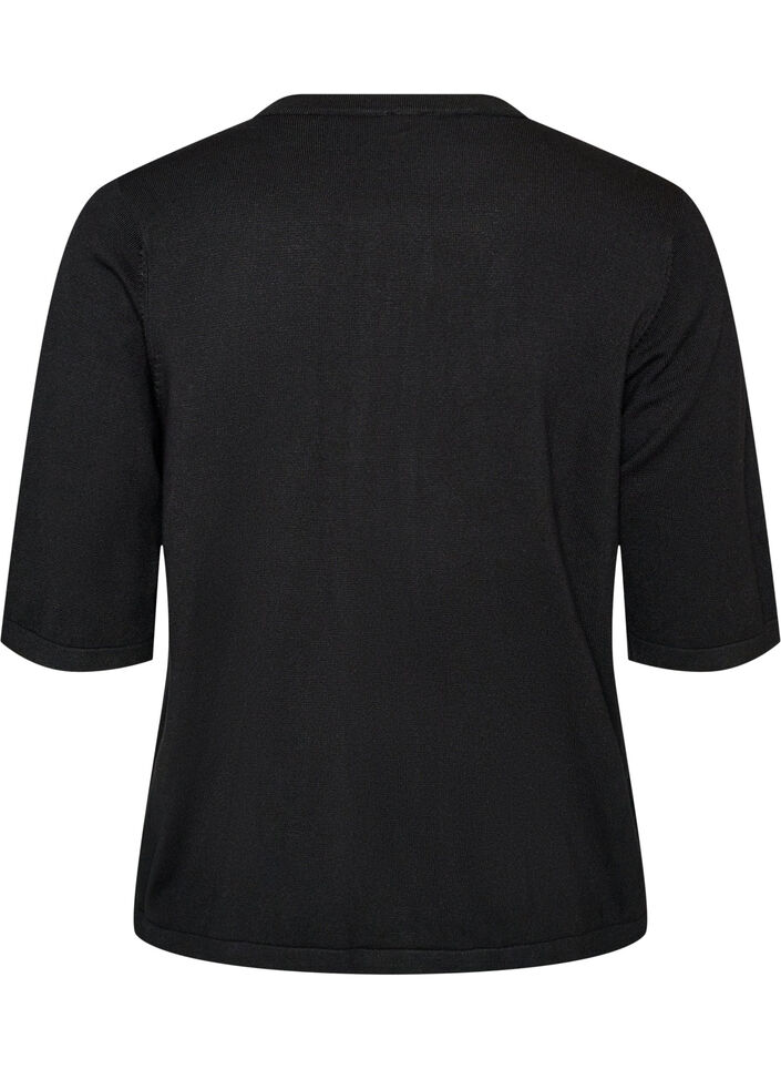 Cardigan en maille avec boutons c&oelig;ur et manches courtes, Noir, Packshot image number 1