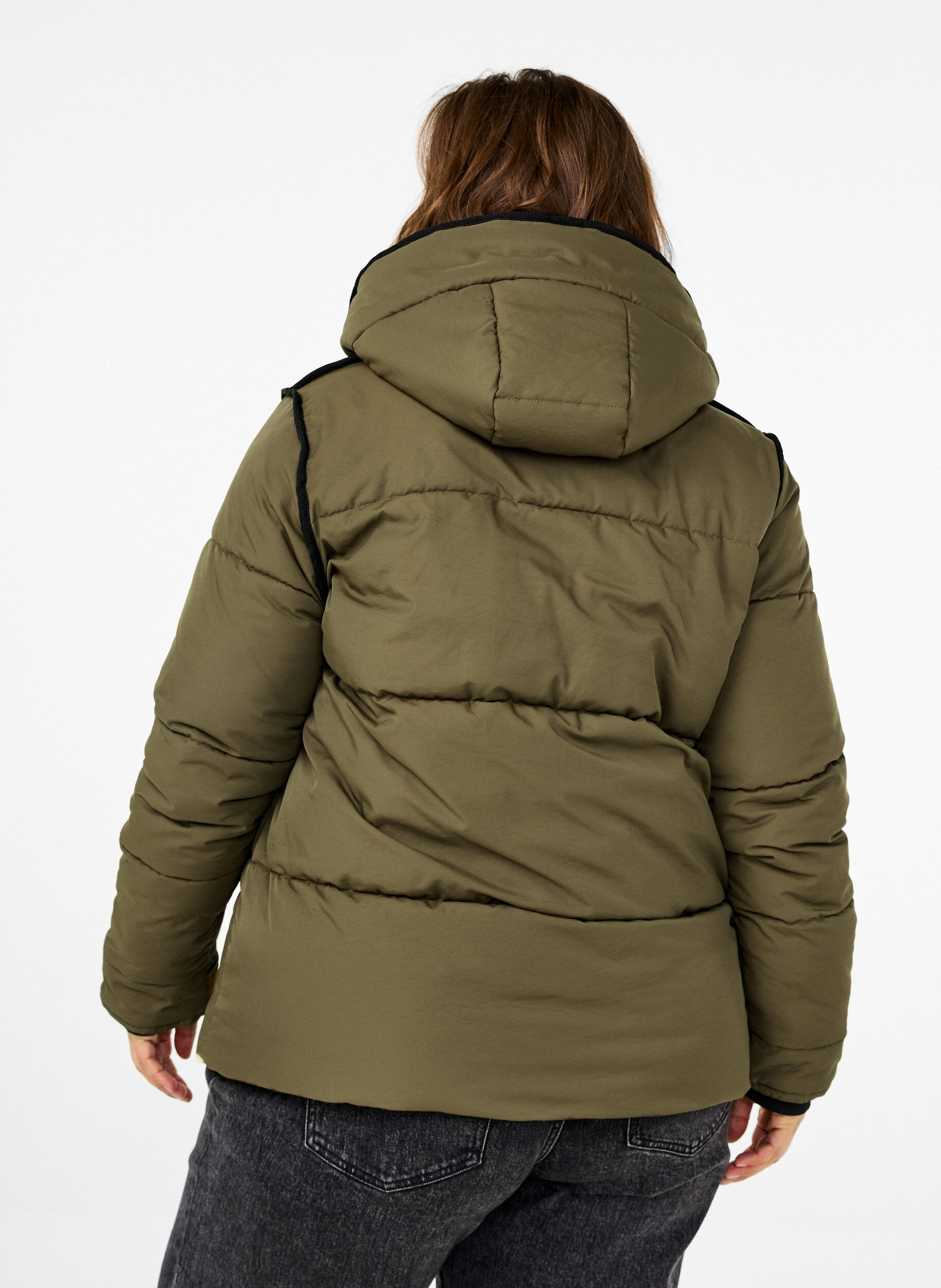Zizzi Kurze Steppjacke mit Kontrastdetails, Gr&uuml;n, Model image number 2