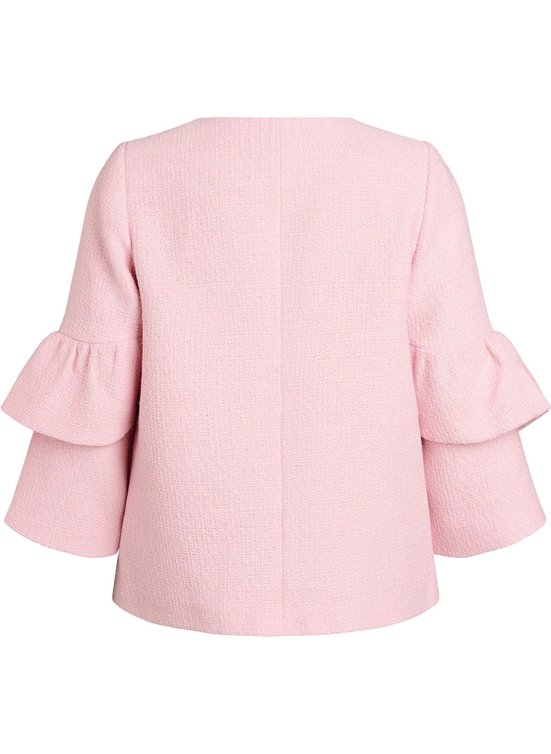 Zizzi Jacke aus Boucl&eacute; mit R&uuml;schendetails, Pink, Packshot image number 1