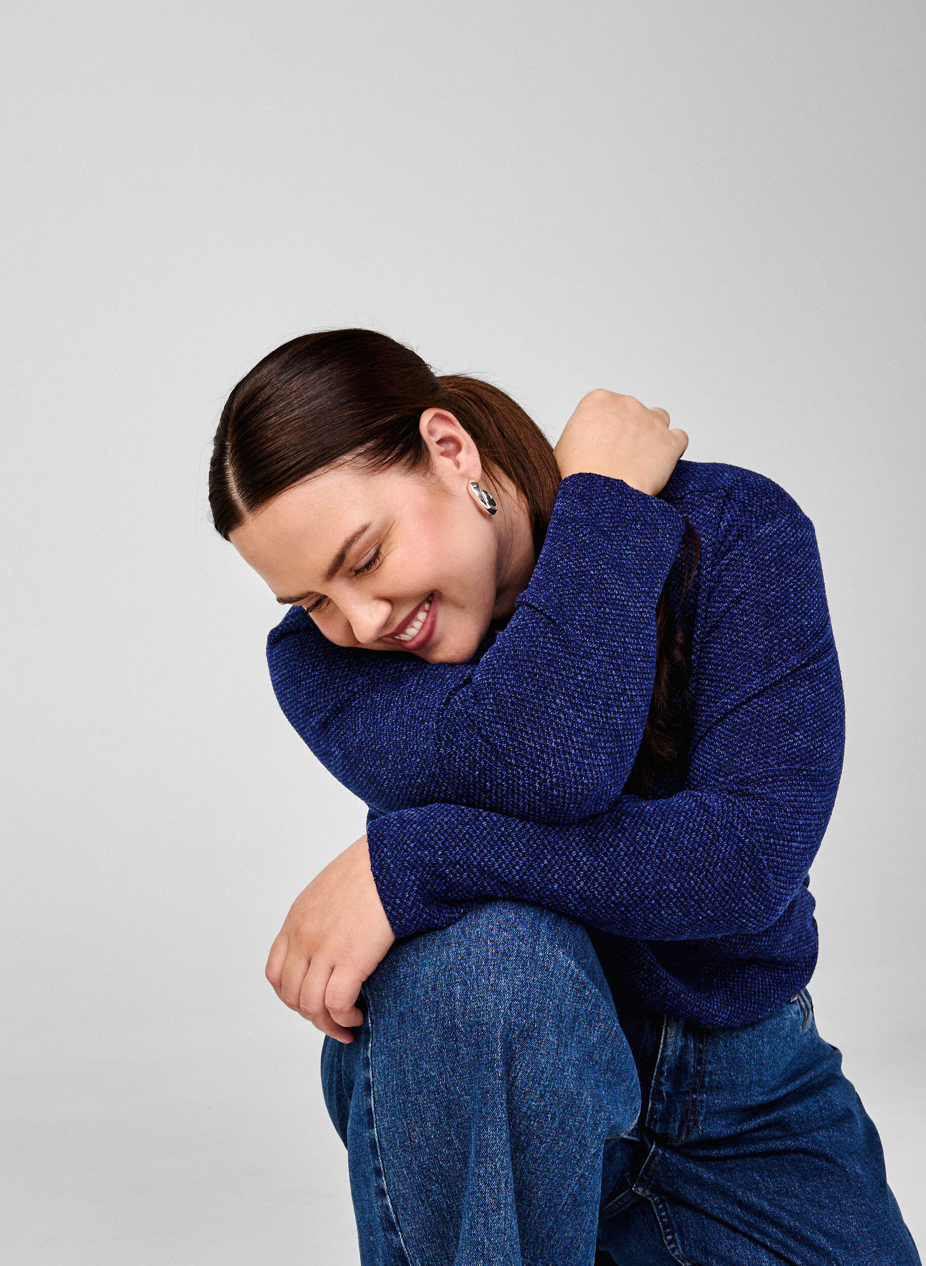 Zizzi Melange Bluse mit rund um den Neck und langen &Auml;rmel, Sodalite Blue, Image image number 0