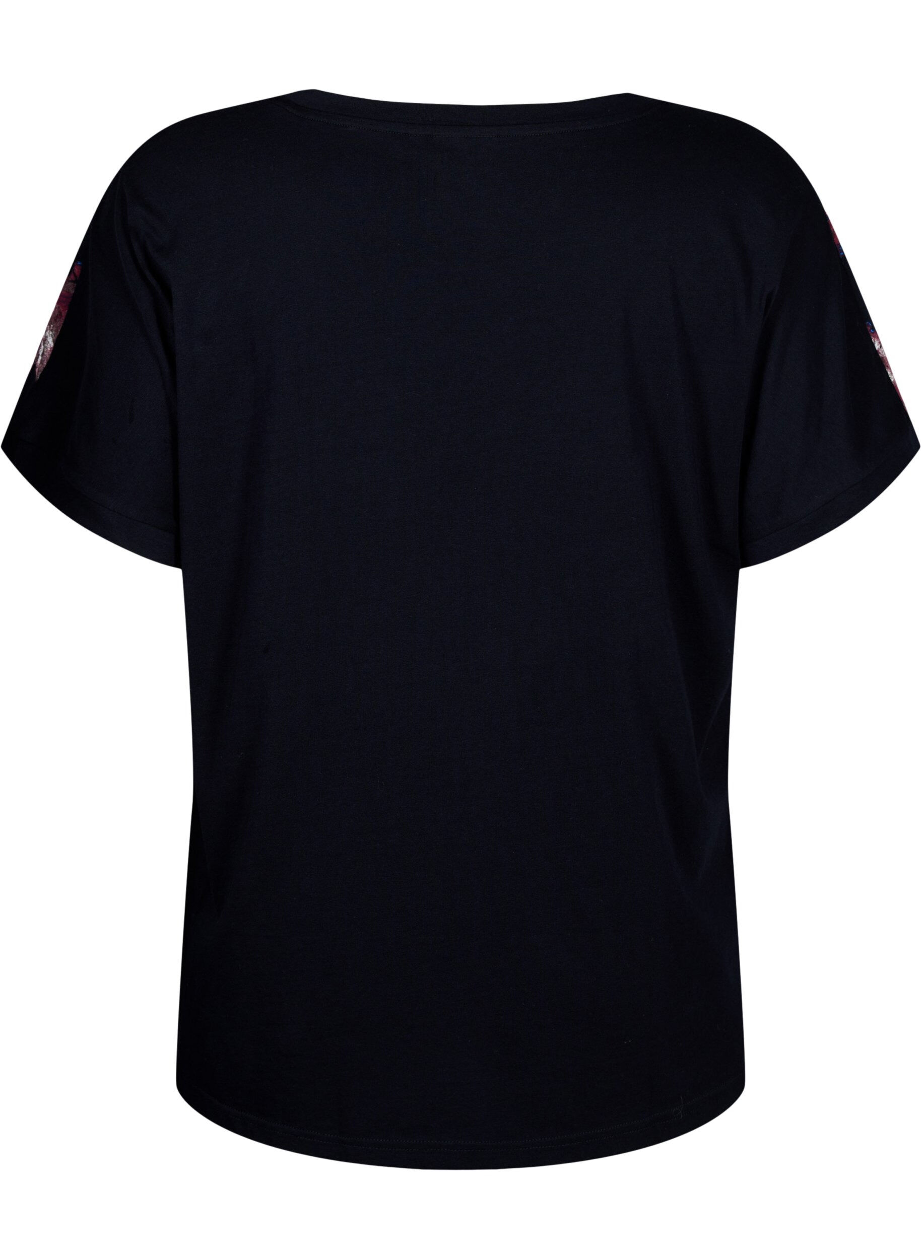 Zizzi T-shirt ample avec imprim&eacute; floral, Black Purple Fl. AOP, Packshot image number 1