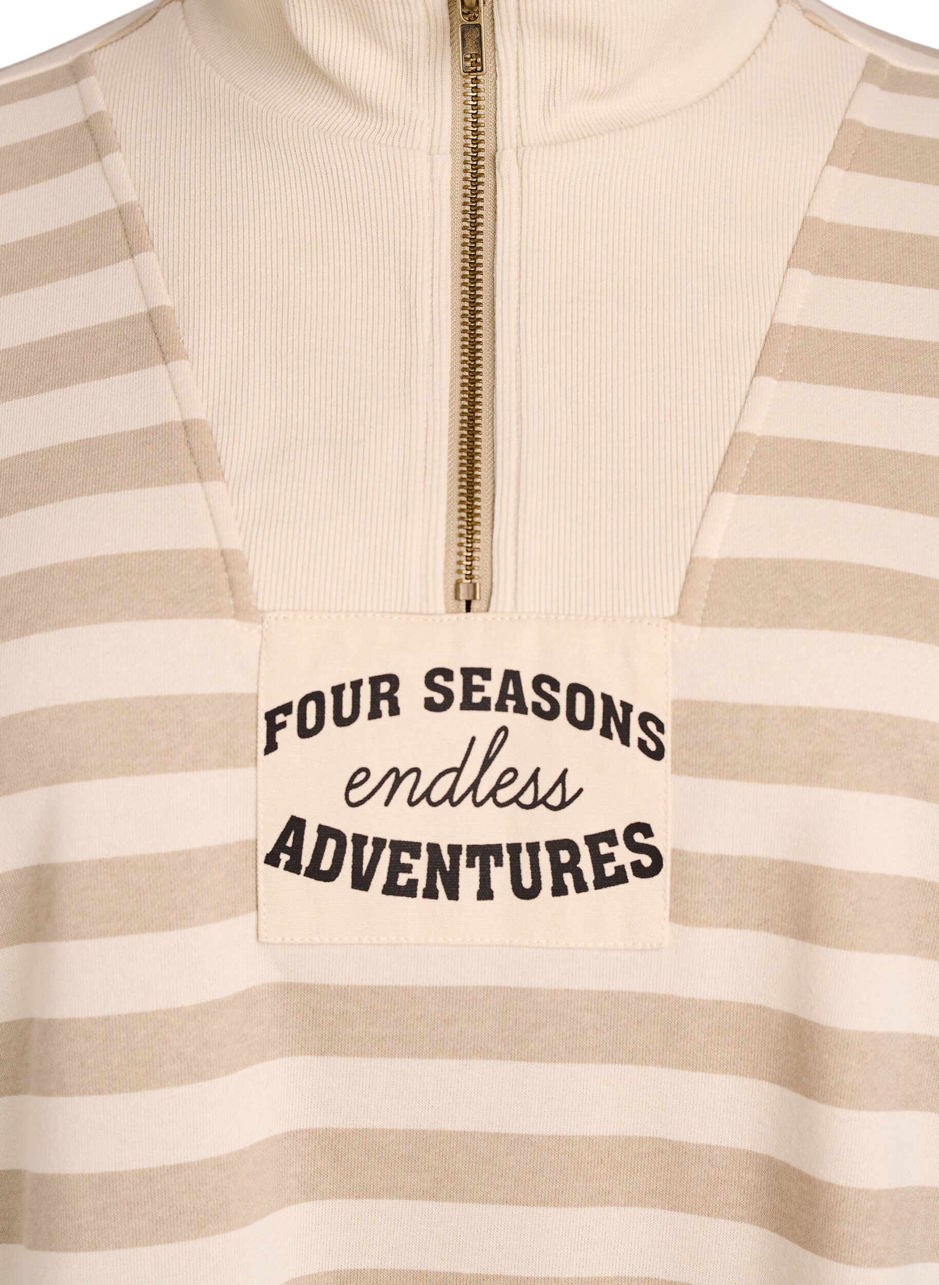 Zizzi Gestreiftes Sweatshirt mit Stehkragen und Rei&szlig;verschluss, Beige, Packshot image number 2