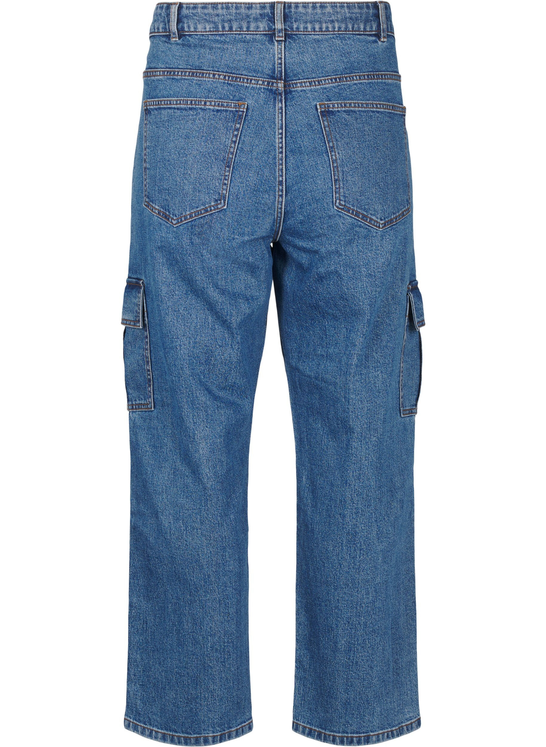 Zizzi Cargo-Jeans mit hoher Taille, Blue Denim, Packshot image number 1