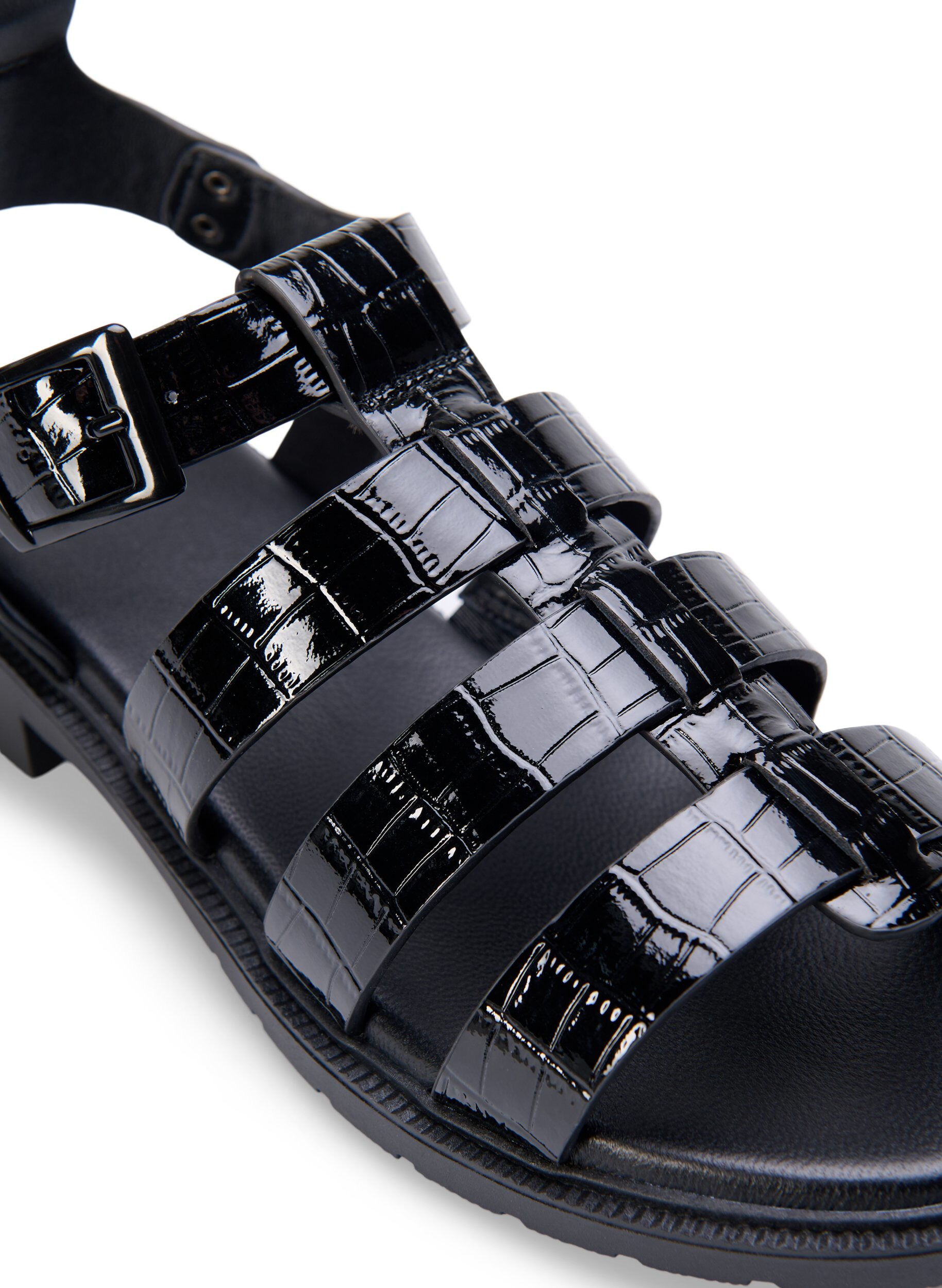 Zizzi Sandale large en cuir de crocodile brillant, Black, Packshot image number 3