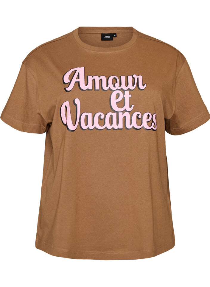 T-Shirt aus 100% Baumwolle mit kurzen &Auml;rmeln und Print, Braun, Packshot image number 0