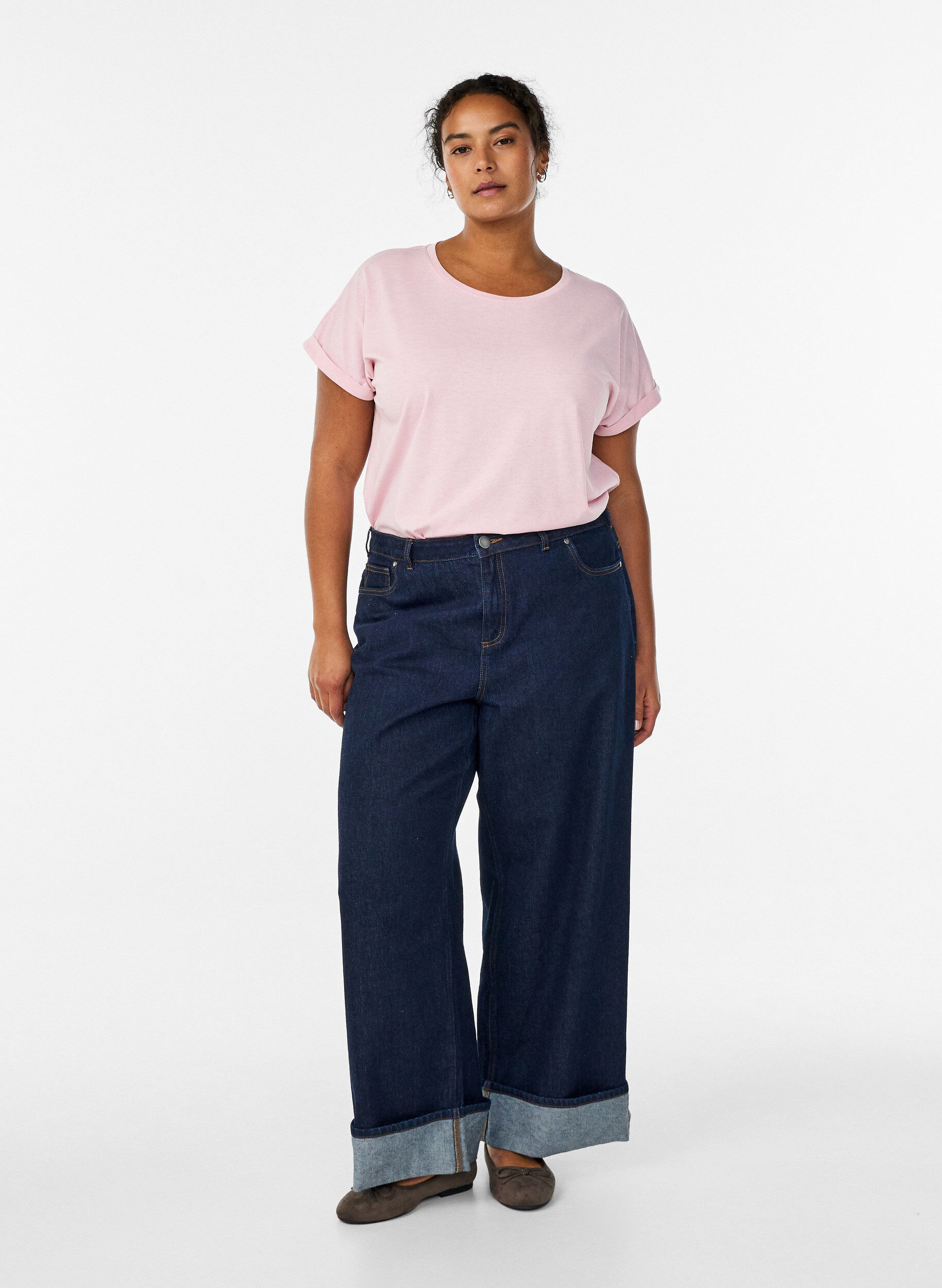 ZizziT-shirt &agrave; manches courtes en coton m&eacute;lang&eacute;, Rose, Model image number 1
