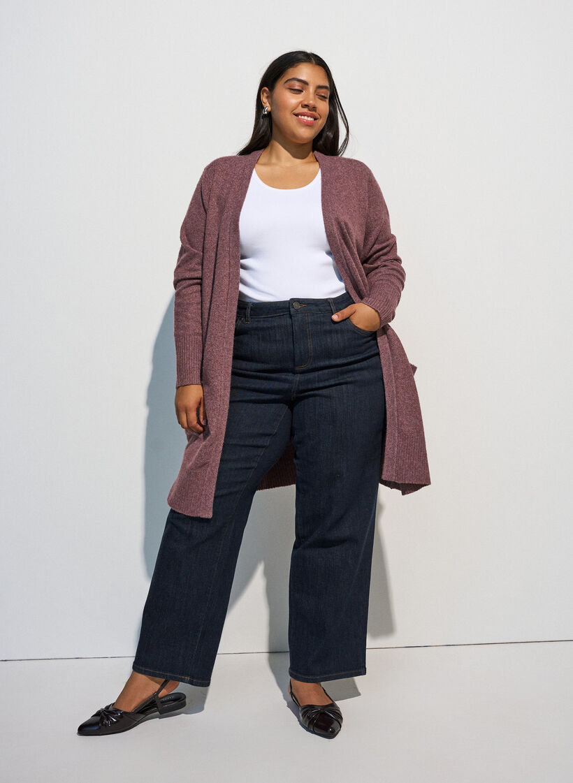 Strickjacke mit Rippenstrick und Taschen, Rot, Model image number 1