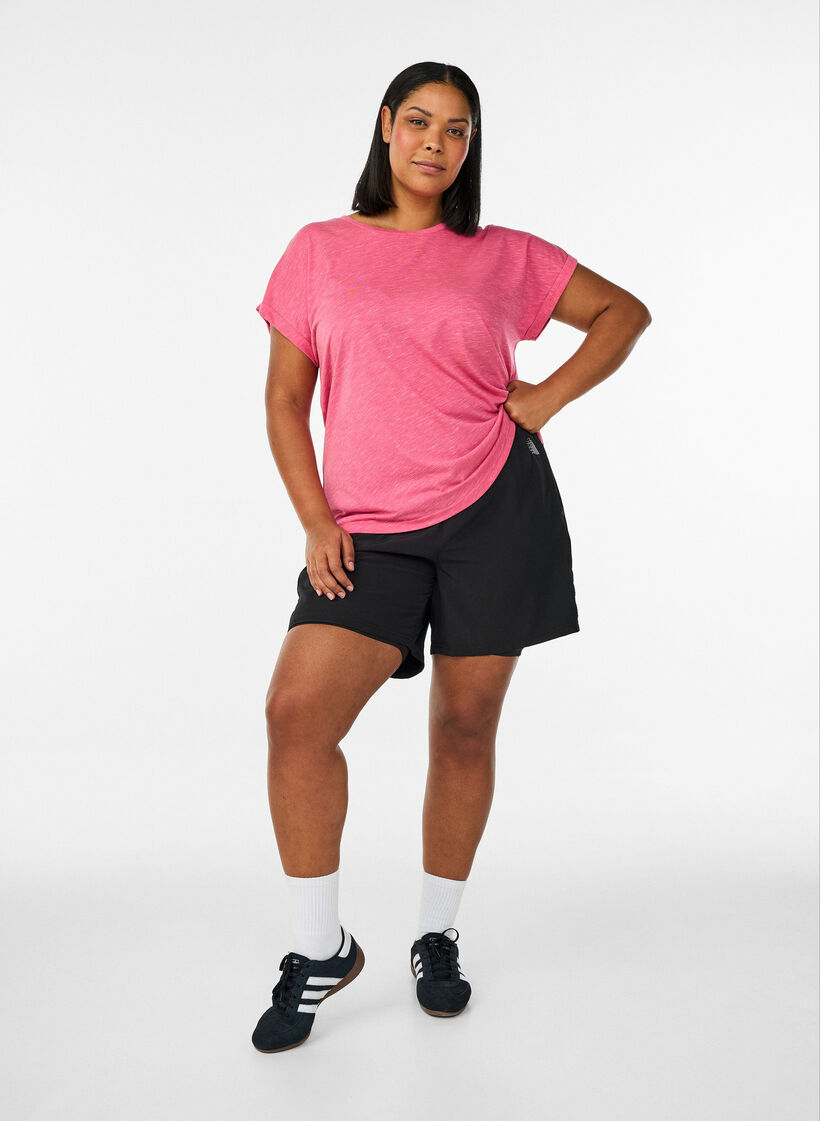 Lockeres Trainingstop mit kurzen &Auml;rmeln, Pink, Model image number 1