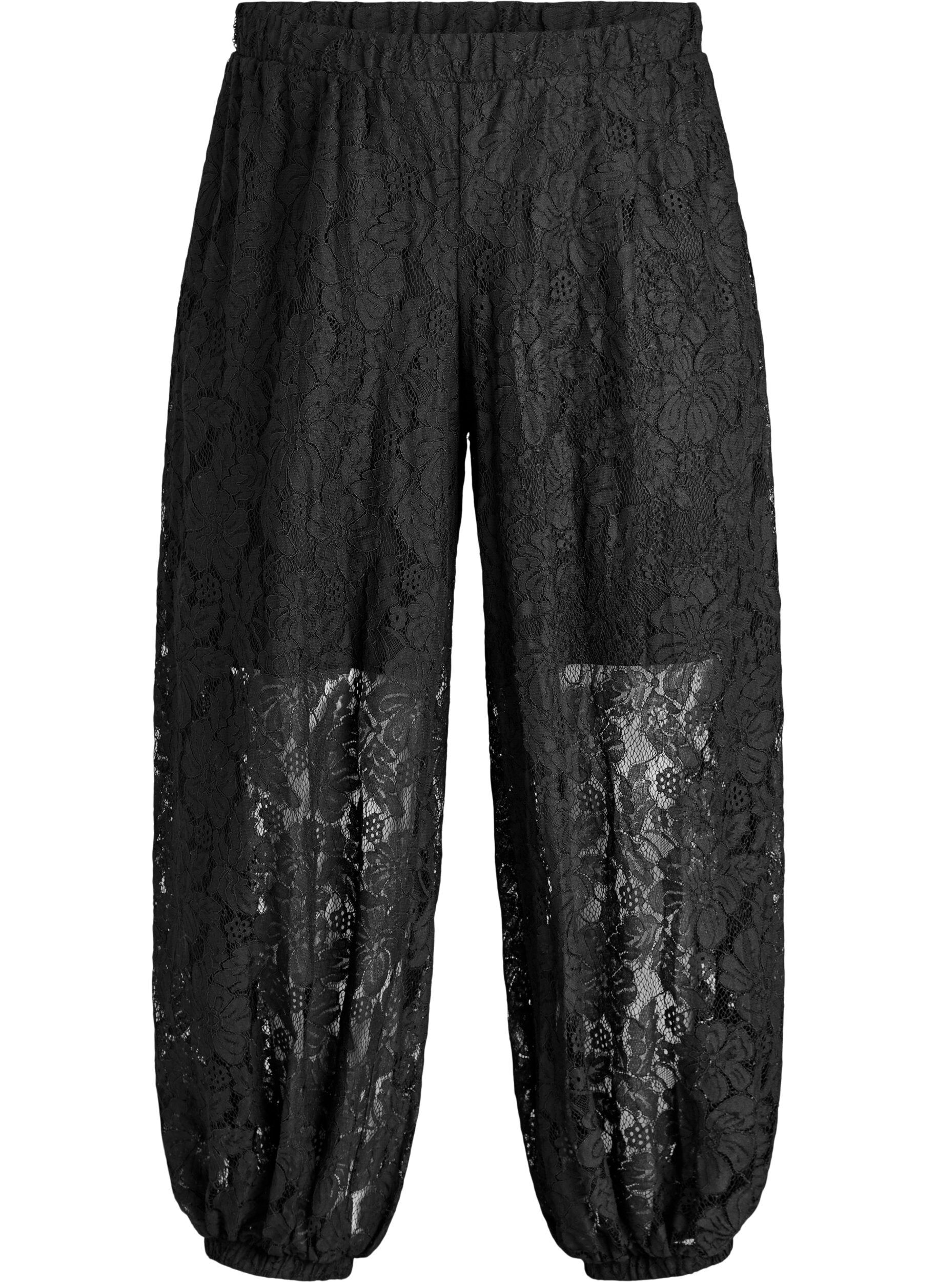 Zizzi Ballonhose aus Spitze mit hoher Taille, Schwarz, Packshot image number 0