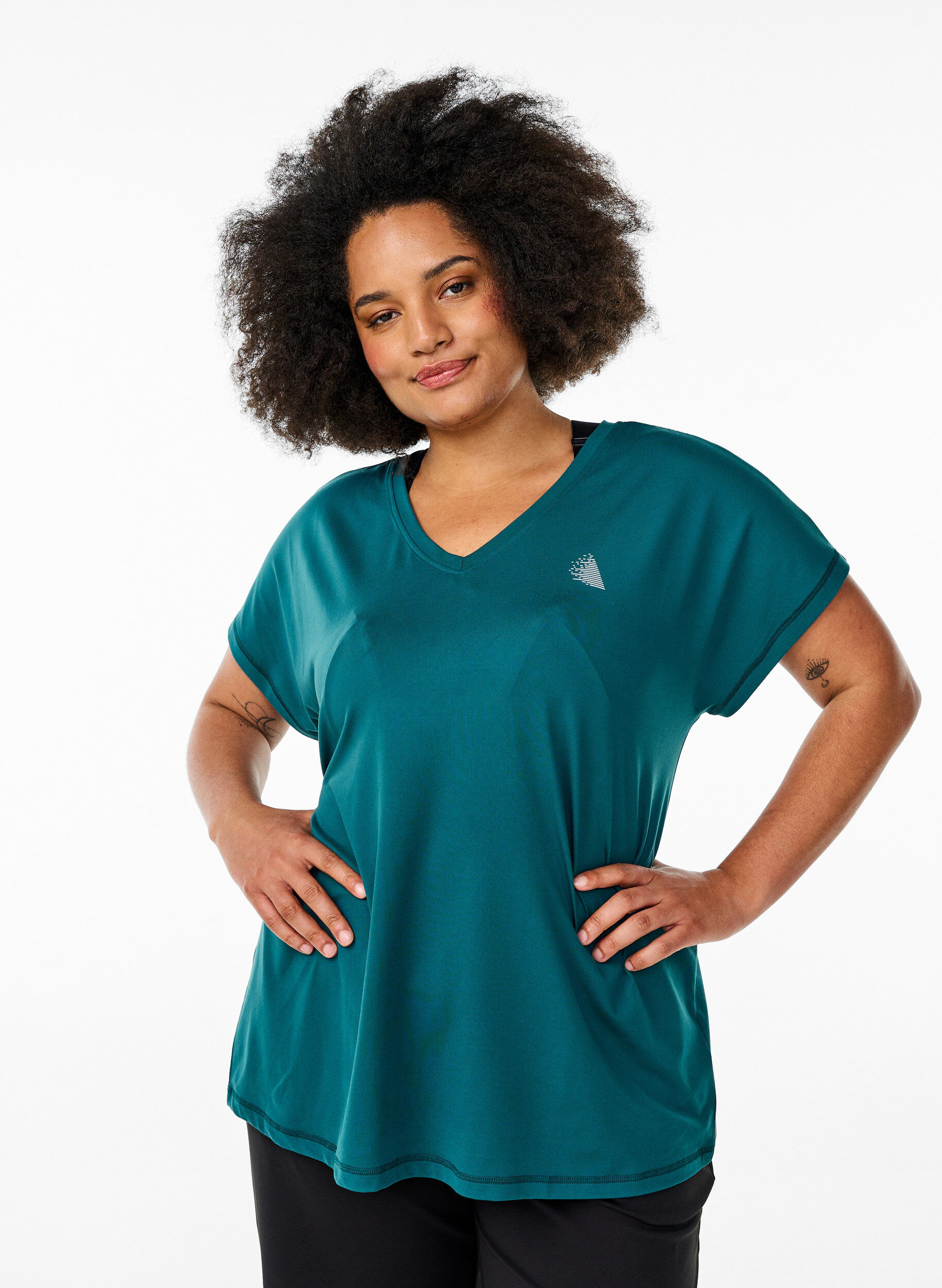 ZizziT-shirt de sport ample avec col en v, Vert fonc&eacute;, Model image number 0