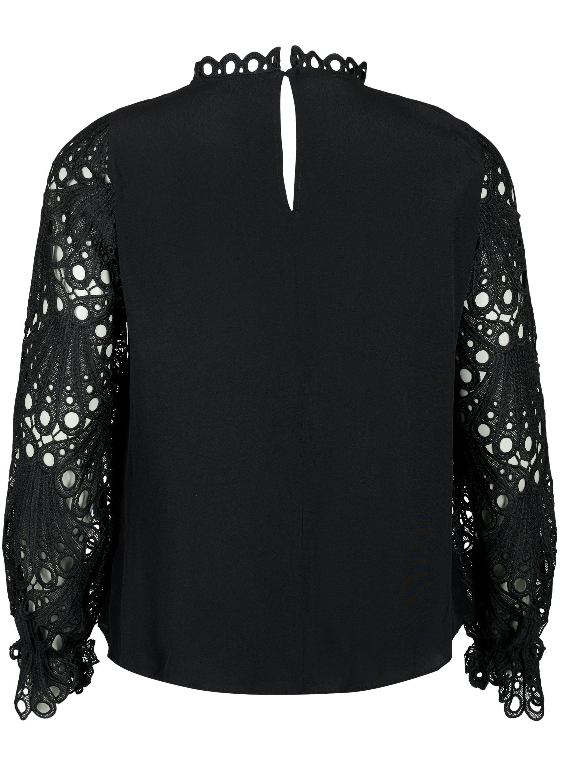 Zizzi  Viskosebluse mit crochet &Auml;rmeln, Black, Packshot image number 1