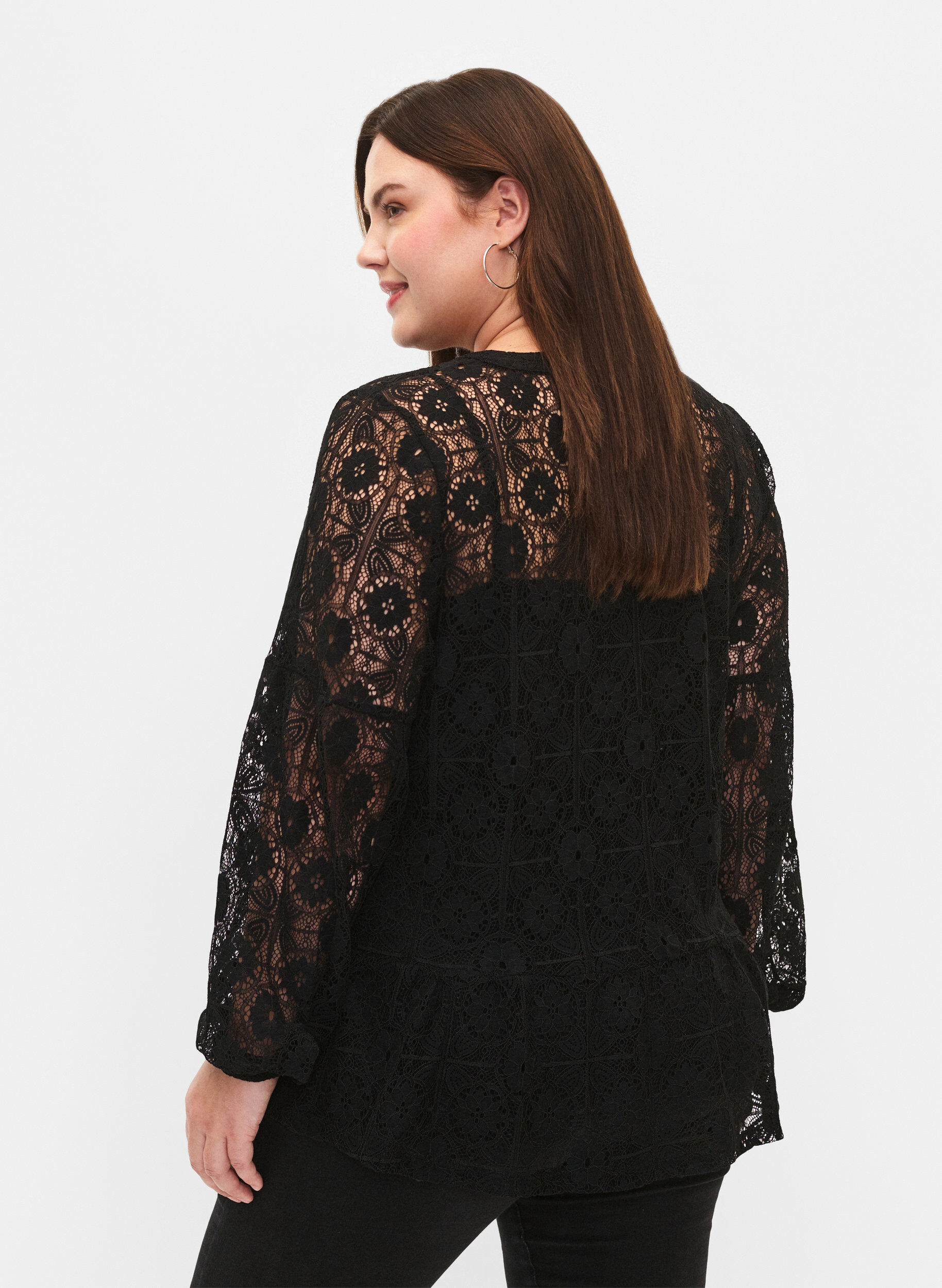 Zizzi Blouse en dentelle avec d&eacute;tail de lacet, Black, Model image number 1