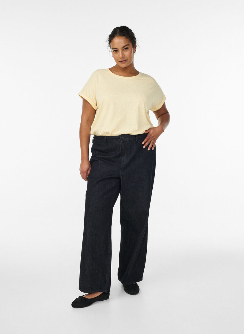 Melange T-Shirt mit kurzen &Auml;rmeln, Gelb, Model image number 1