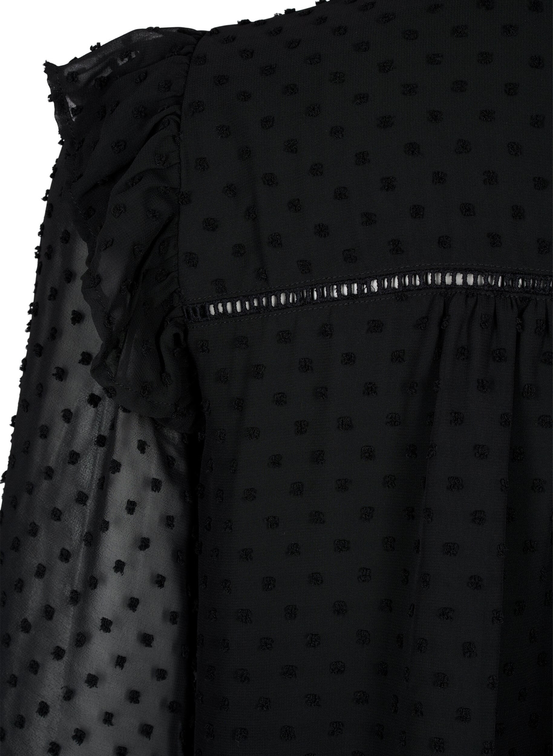 Zizzi  Hemdbluse mit R&uuml;schen und Punktstruktur, Black, Packshot image number 3