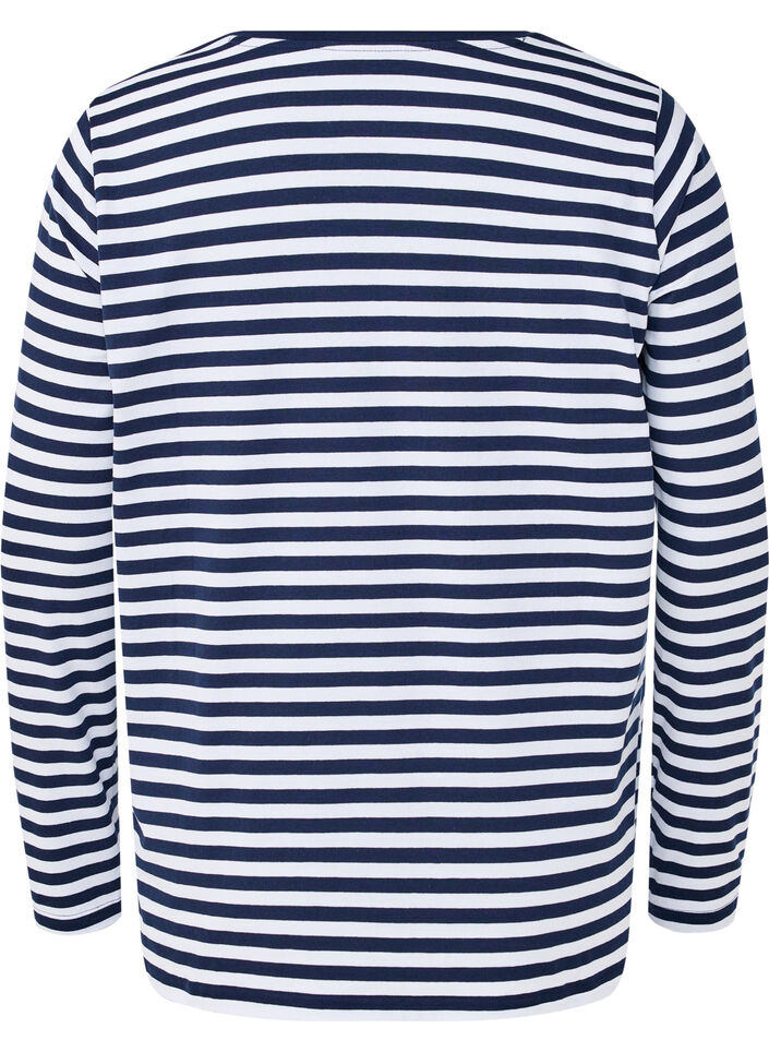 Gestreifte Bluse mit Motiv, White w.Navy Stripe, Packshot image number 1