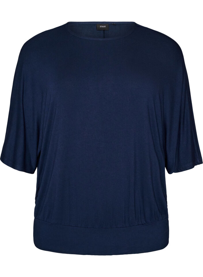 Blouse en jersey avec des manches ballon au coude, Bleu, Packshot image number 0