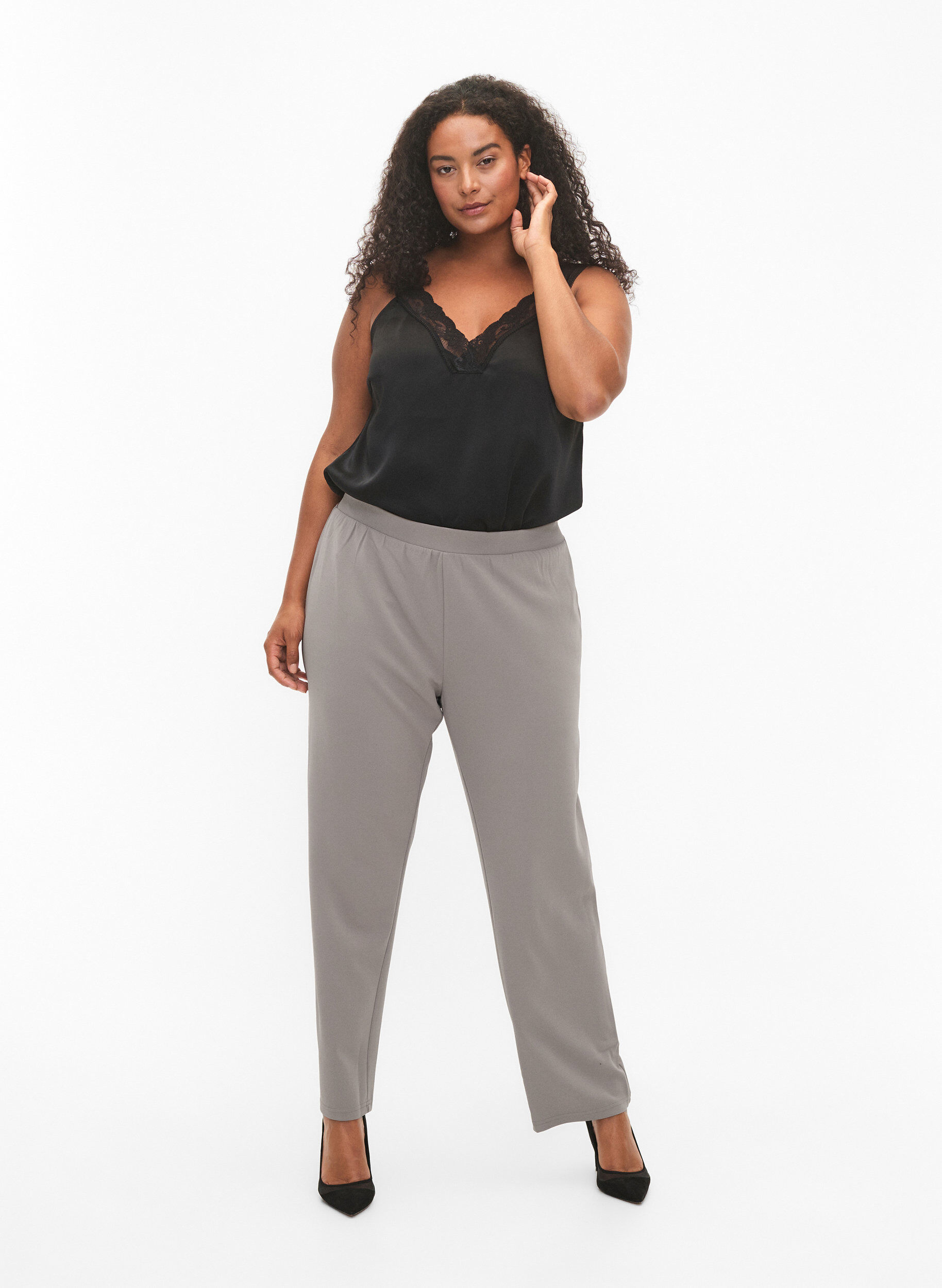 Zizzi Pantalon &agrave; coupe droite, Beige, Model image number 0