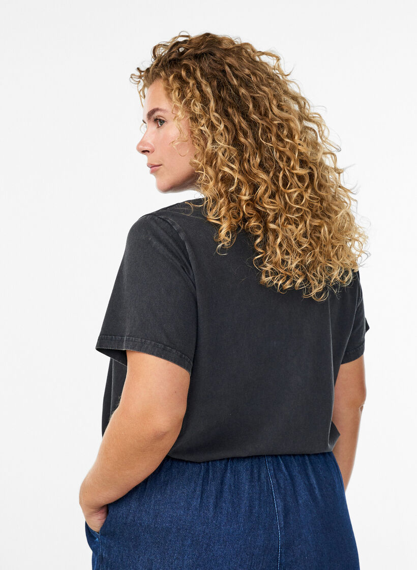 T-shirt à imprimé nounours et effet délavé, Gris, Model image number 2