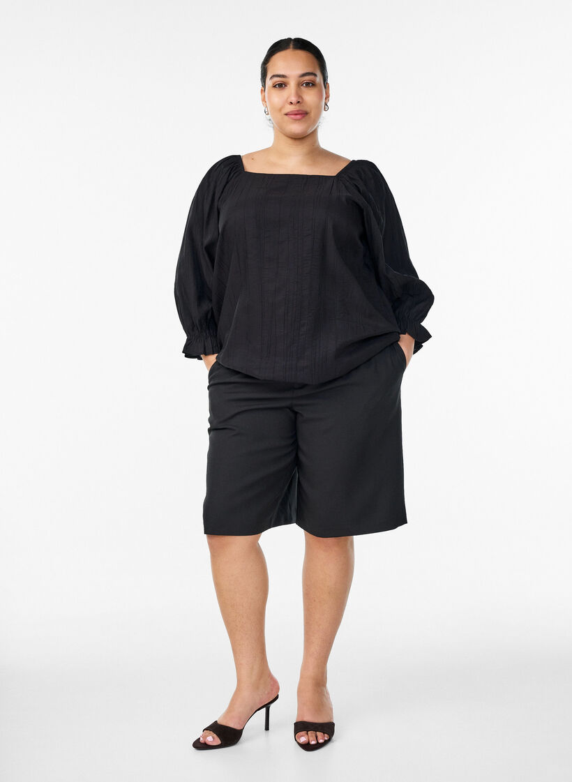 Viskosebluse mit eckigem Ausschnitt und 3/4-&Auml;rmeln, Schwarz, Model image number 1