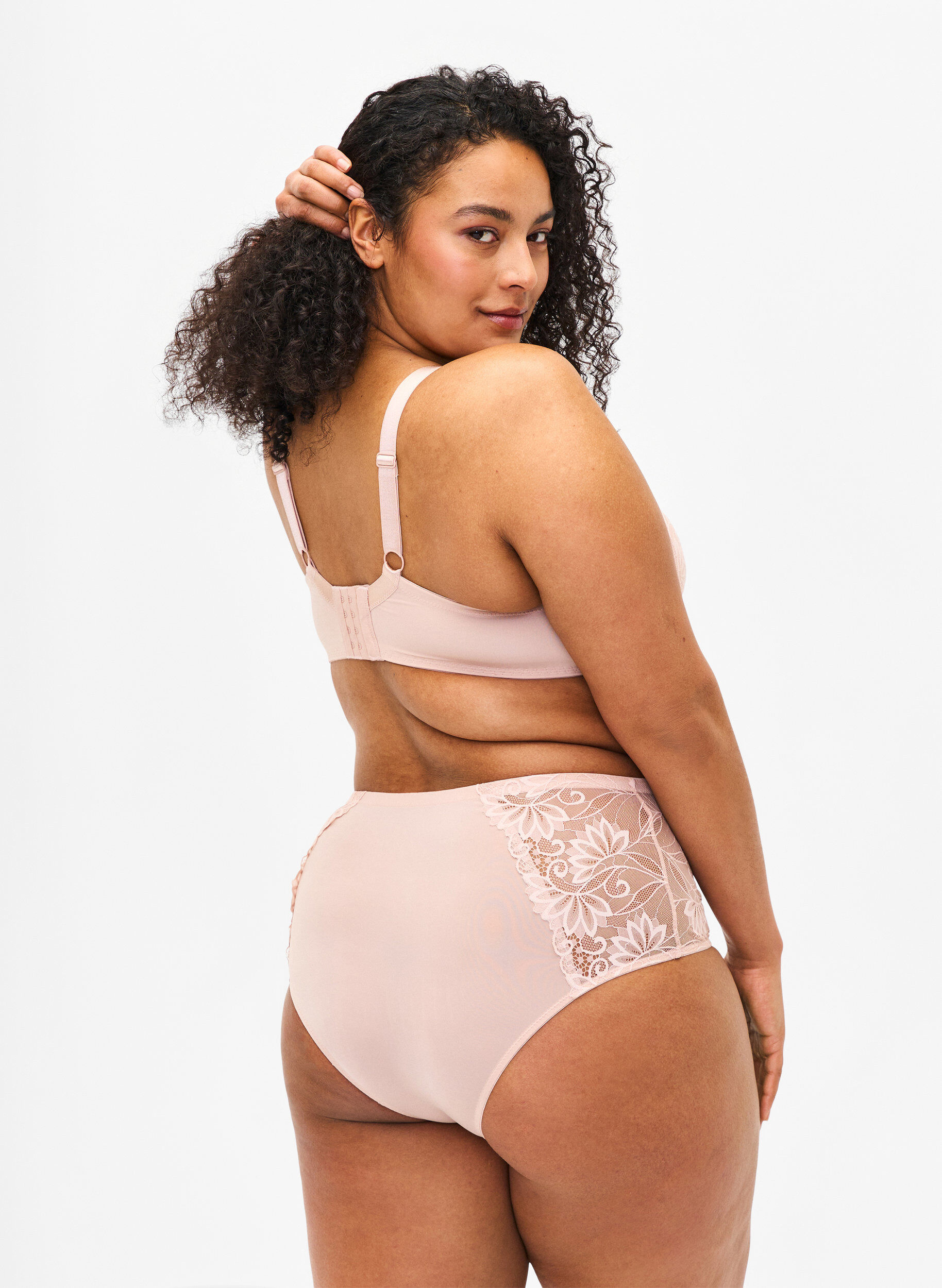 Zizzi Hipster-Slip mit normaler Taille und Spitze, Pink Tint, Model image number 1