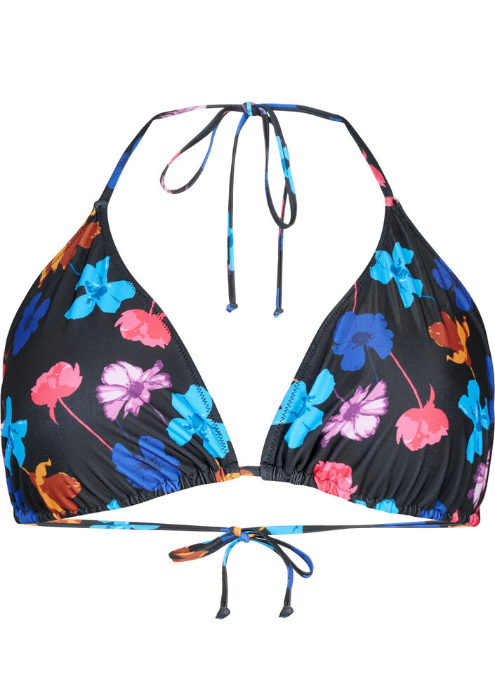 Soutien-gorge de bikini triangle avec imprimé, Noir, Packshot image number 0