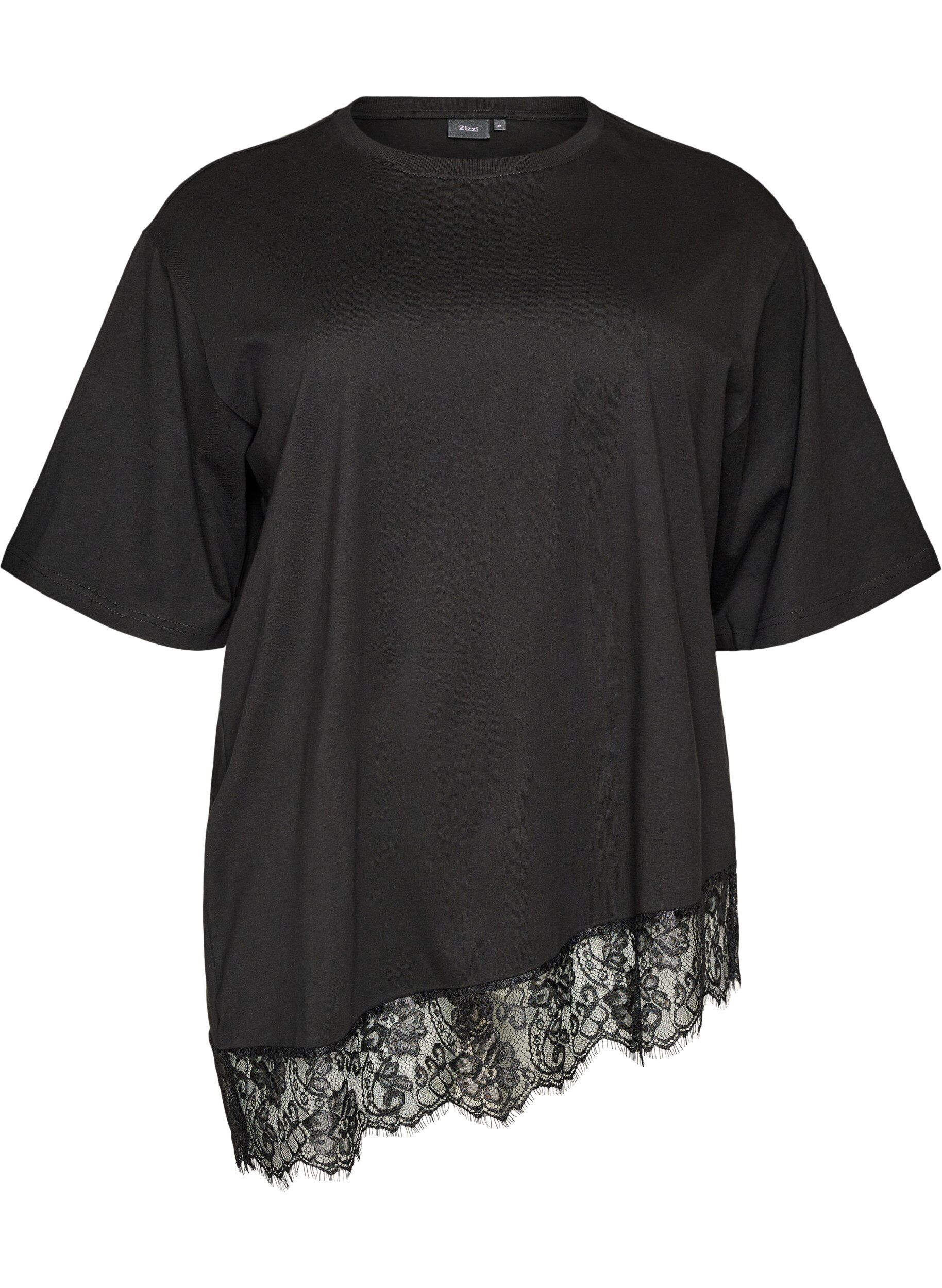 T-Shirt mit asymmetrischem Spitzensaum
