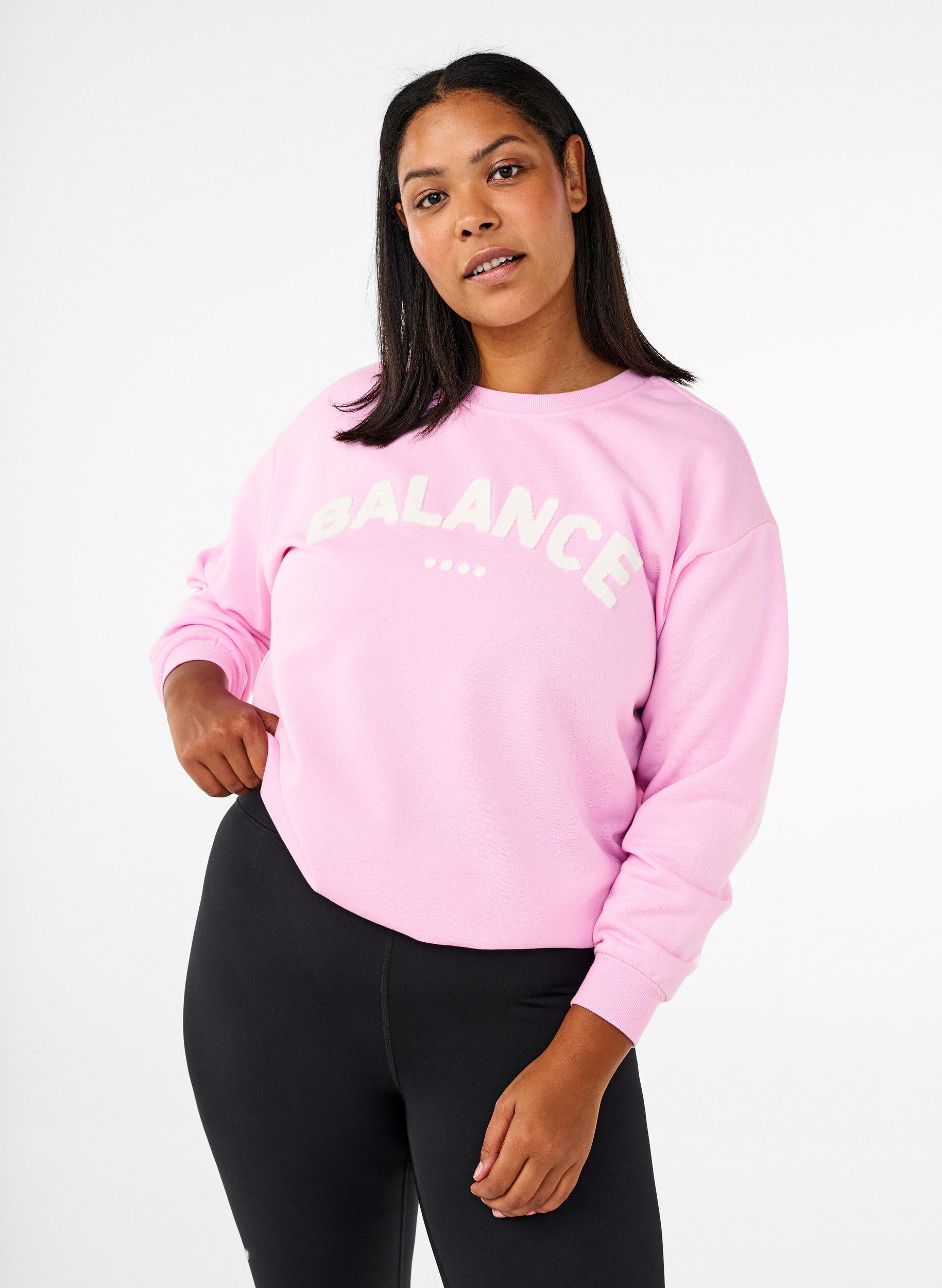 Zizzi Sweatshirt mit Frottee-Schriftzug, Pink, Model image number 0