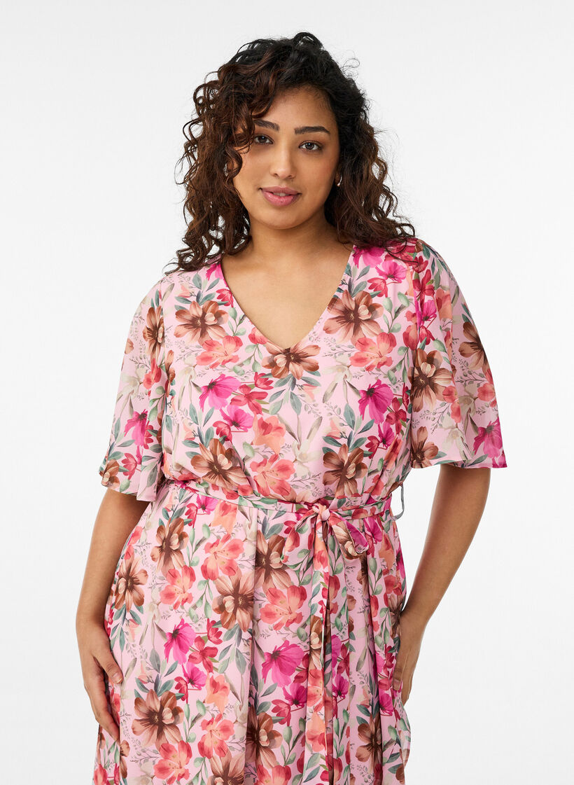 Maxikleid aus Chiffon mit V-Ausschnitt und R&uuml;schensaum, , Model image number 2