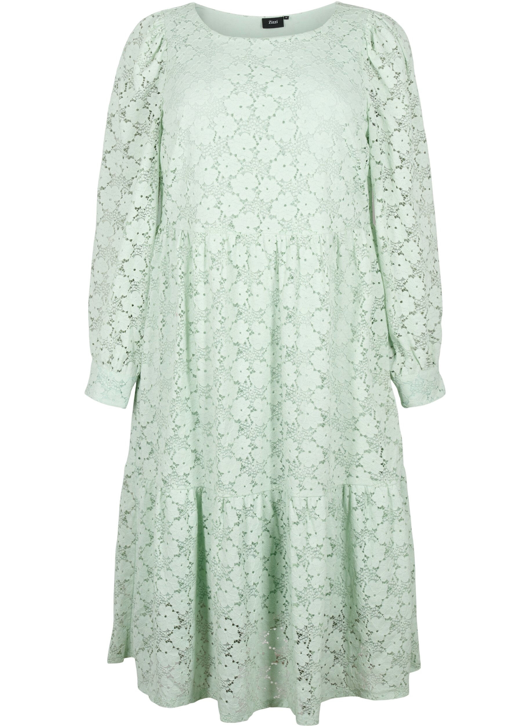 Zizzi Spitze Kleid mit langen &Auml;rmeln, Pastel Green , Packshot image number 0