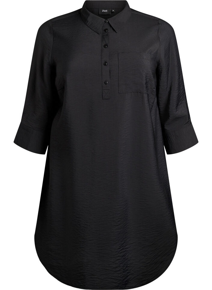 Robe courte avec col et poche poitrine, Noir, Packshot image number 0