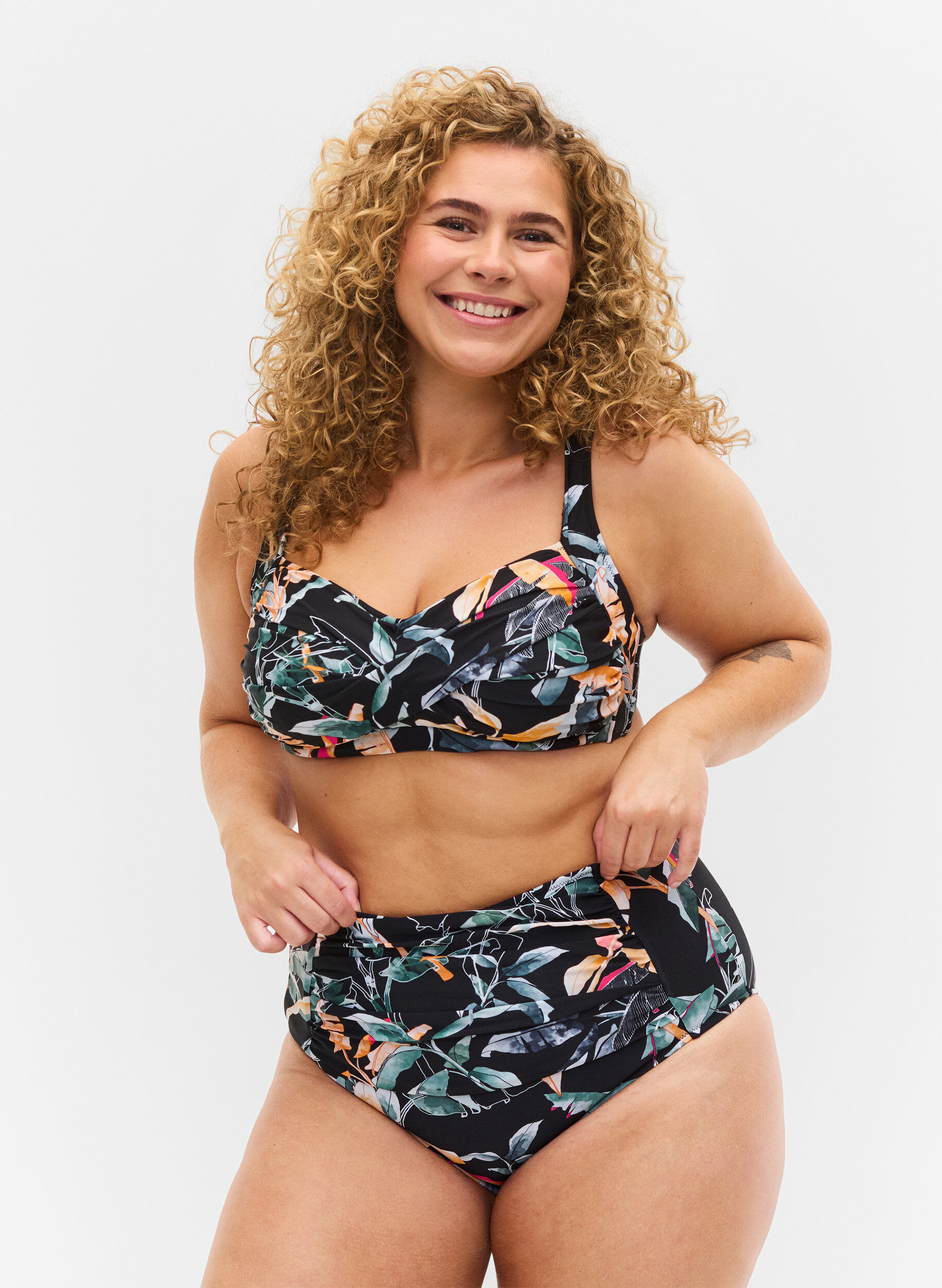 Zizzi Bas de bikini, Leaf Print, Model image number 0