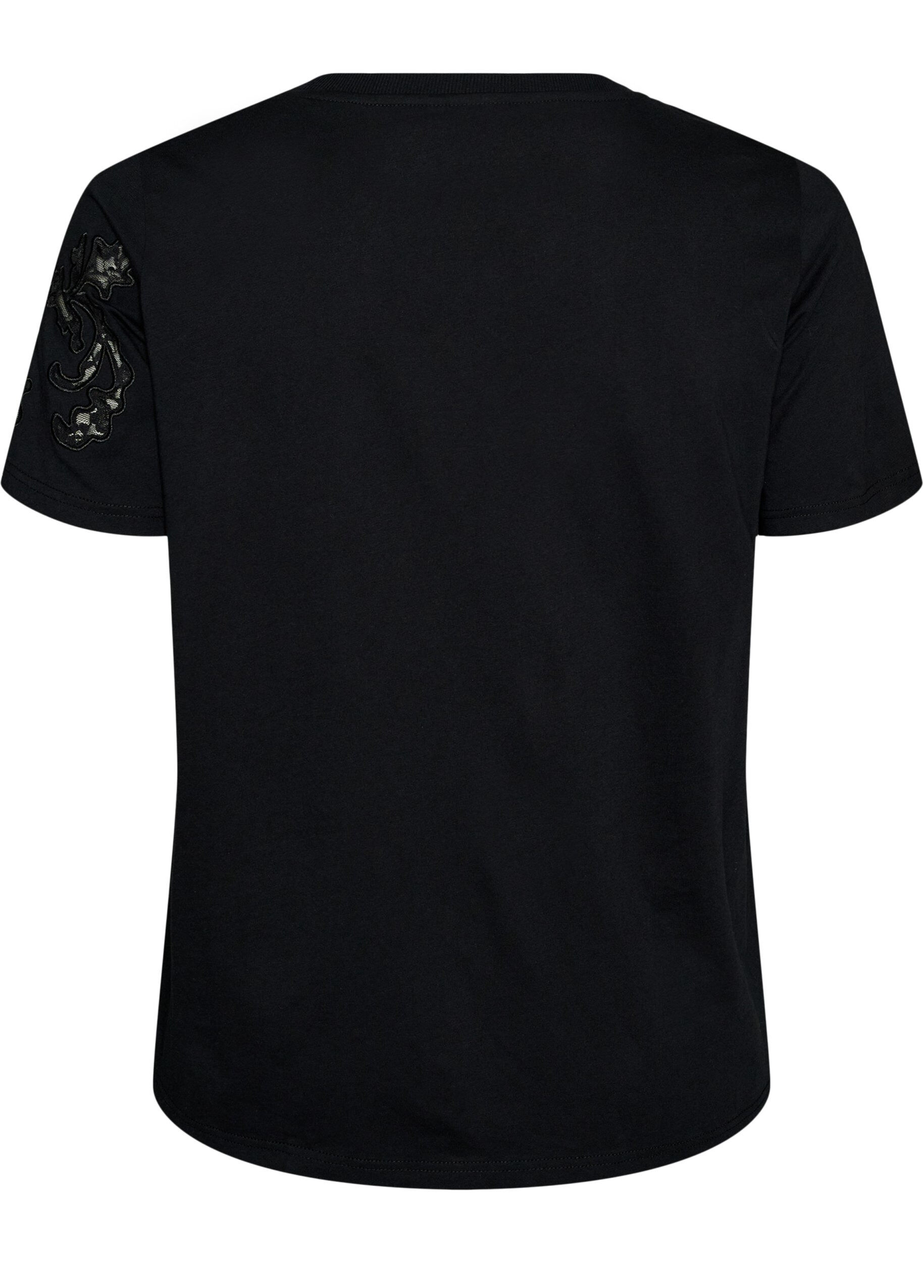 ZizziT-Shirt aus Baumwolle mit Spitzenapplikationen, Schwarz, Packshot image number 1