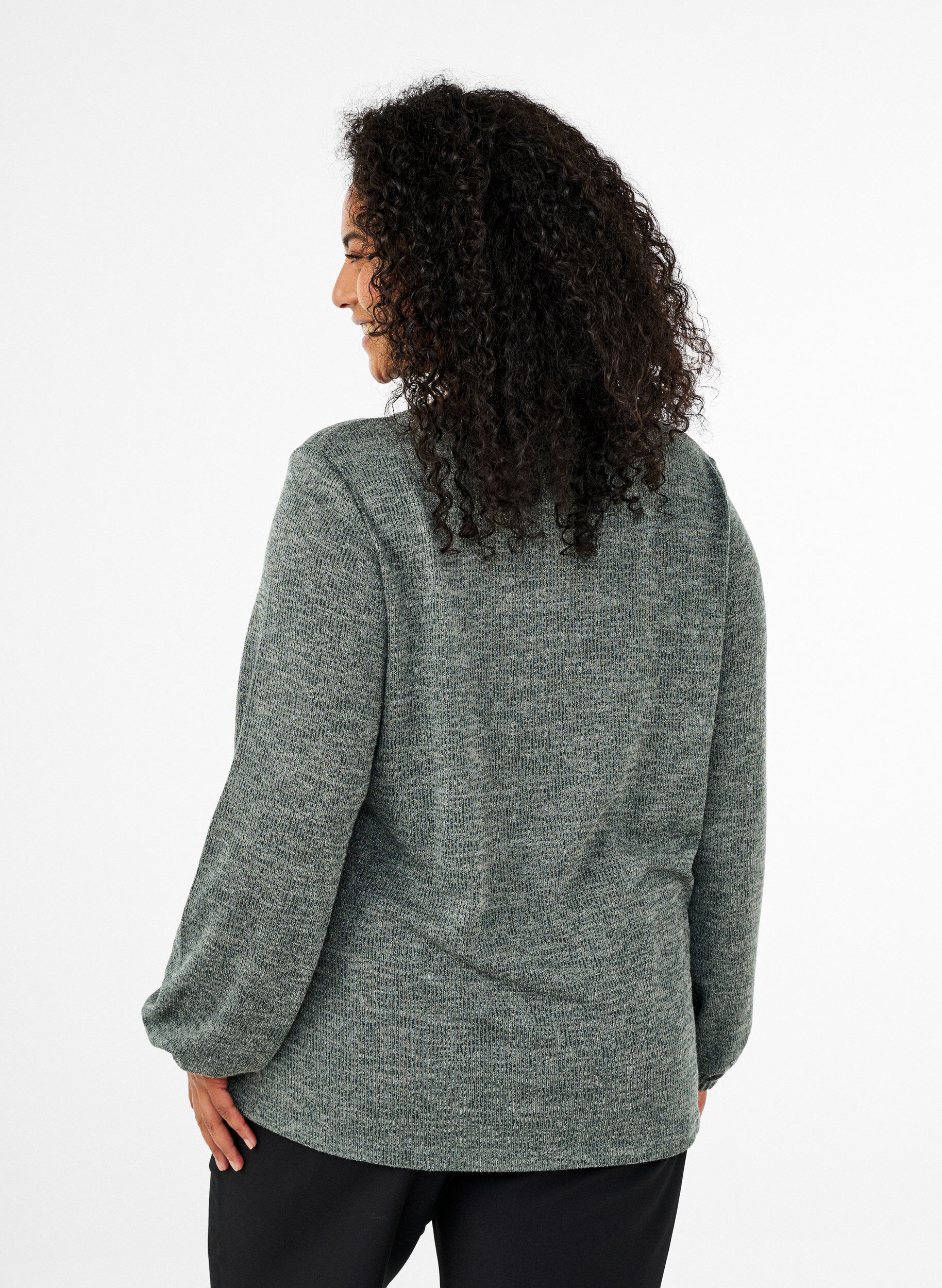 Zizzi FLASH - Bluse aus Jersey mit langen &Auml;rmeln, Gr&uuml;n, Model image number 2